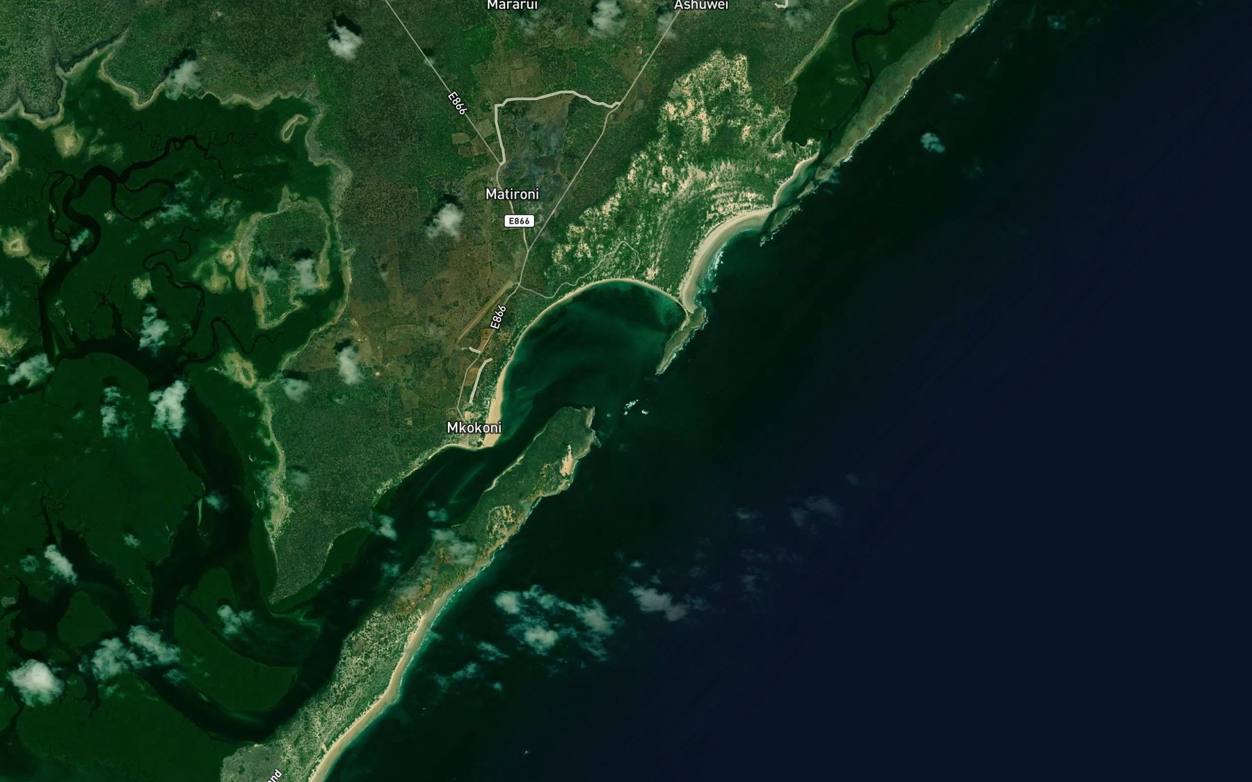 Satellite map of the Mlango wa Tano