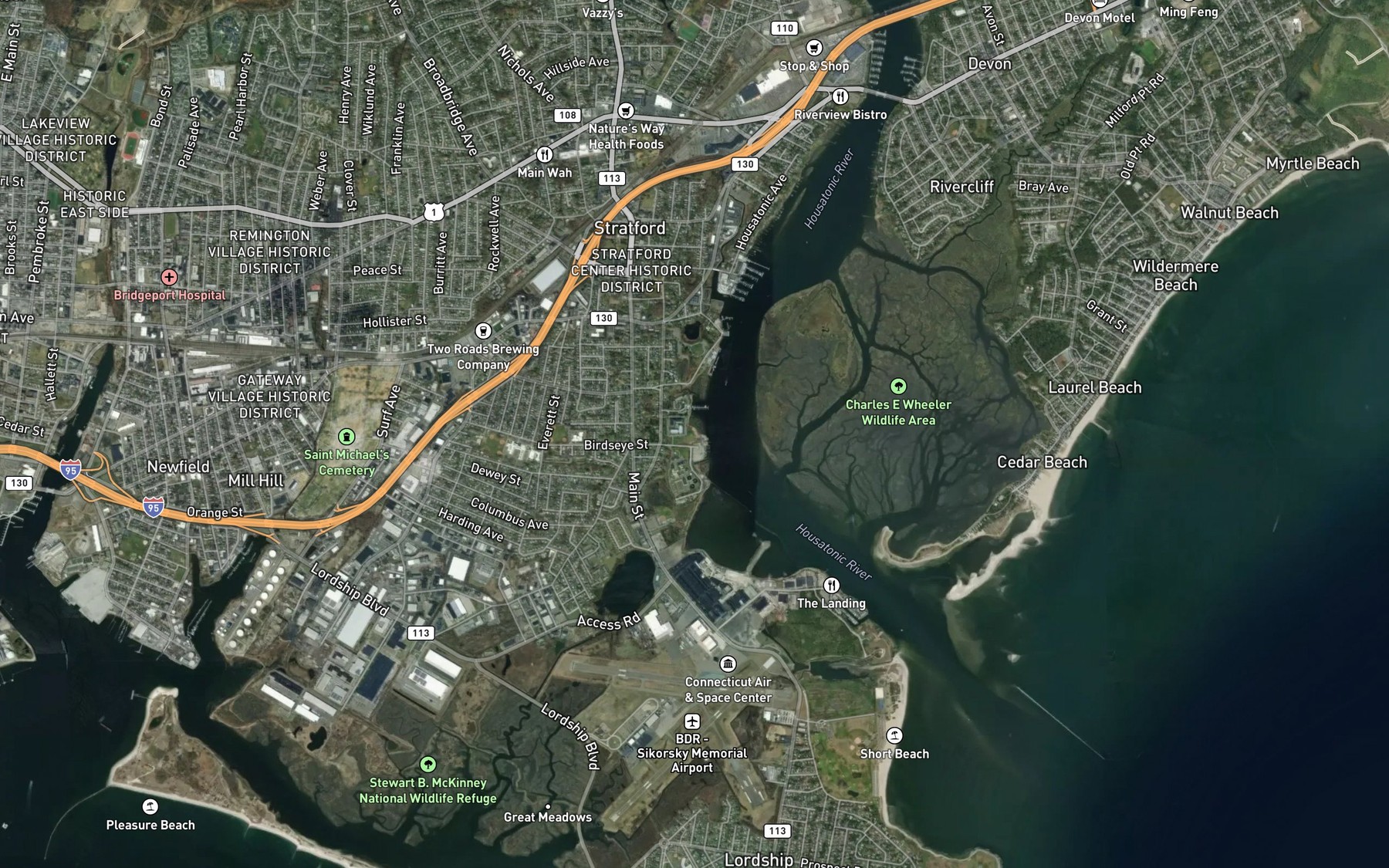 Satellite map of the Long Brook