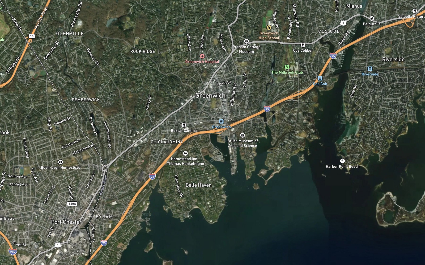 Satellite map of the Horseneck Brook