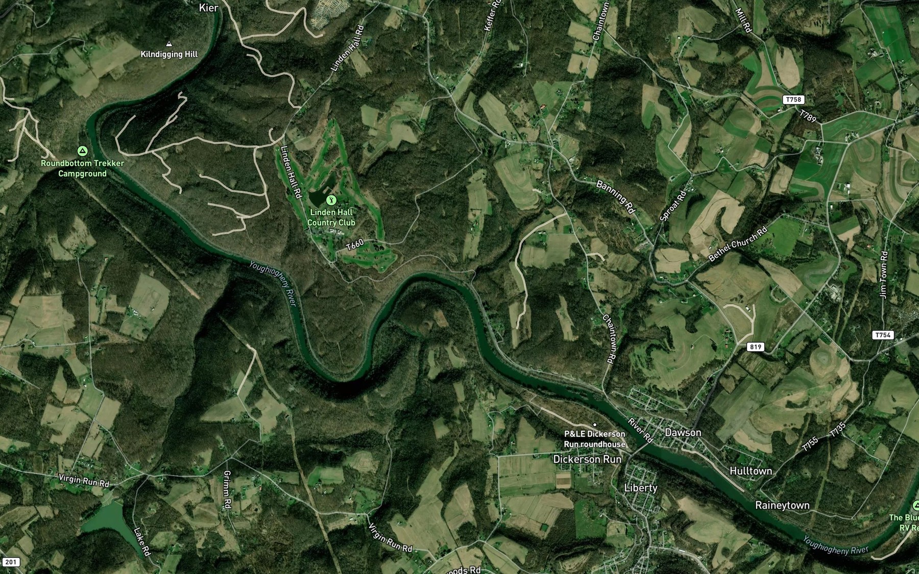 Satellite map of the Laurel Run