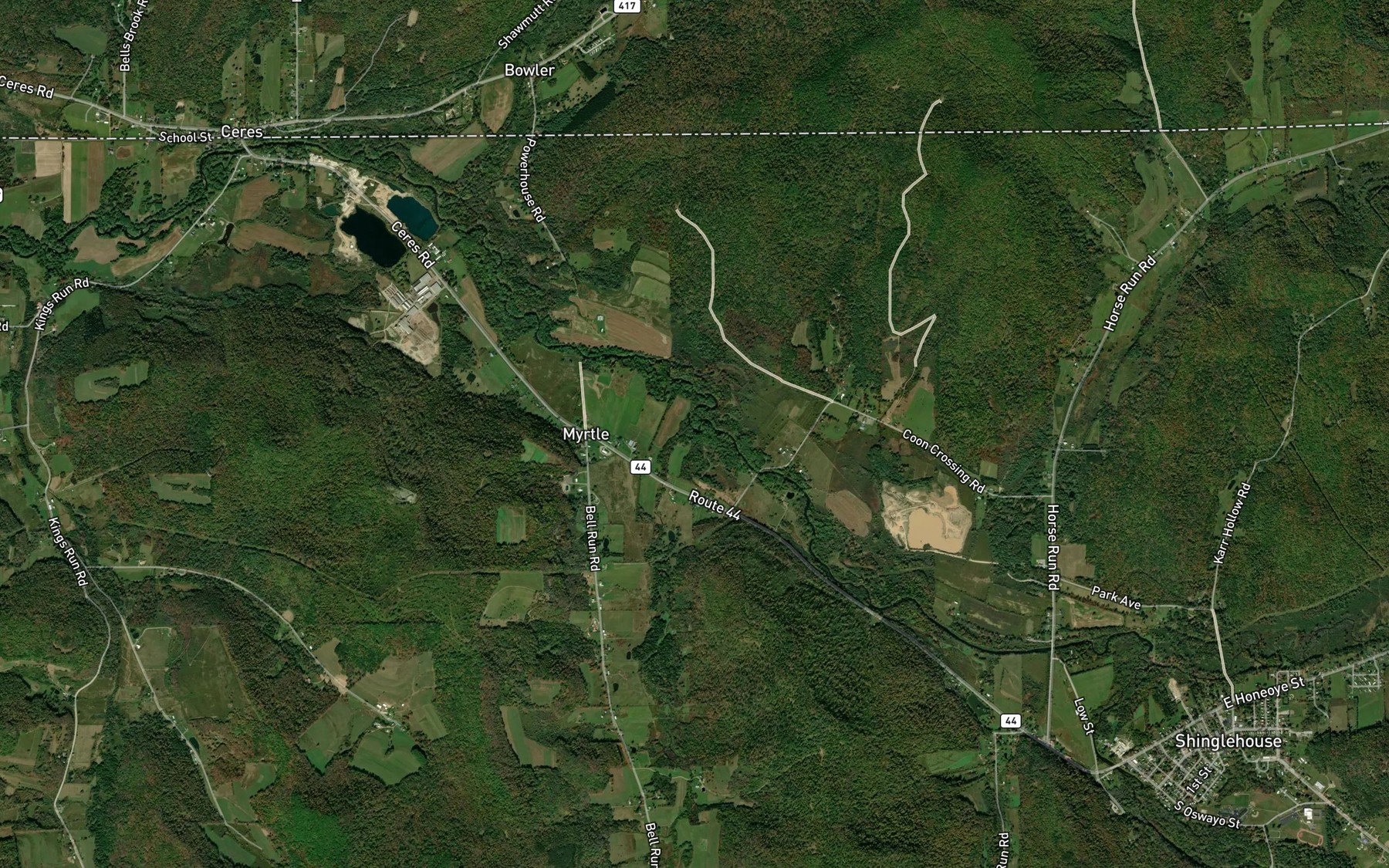 Satellite map of the Bell Run