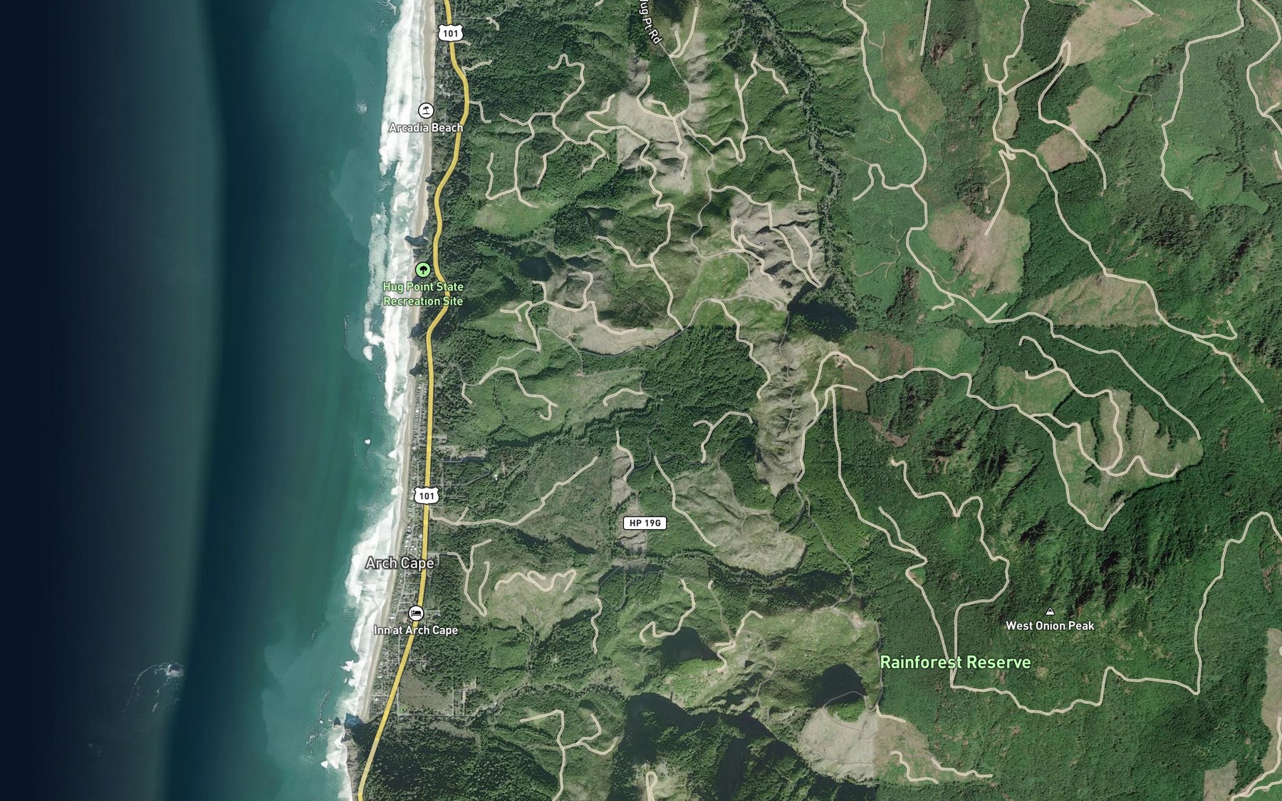 Satellite map of the Hug Creek