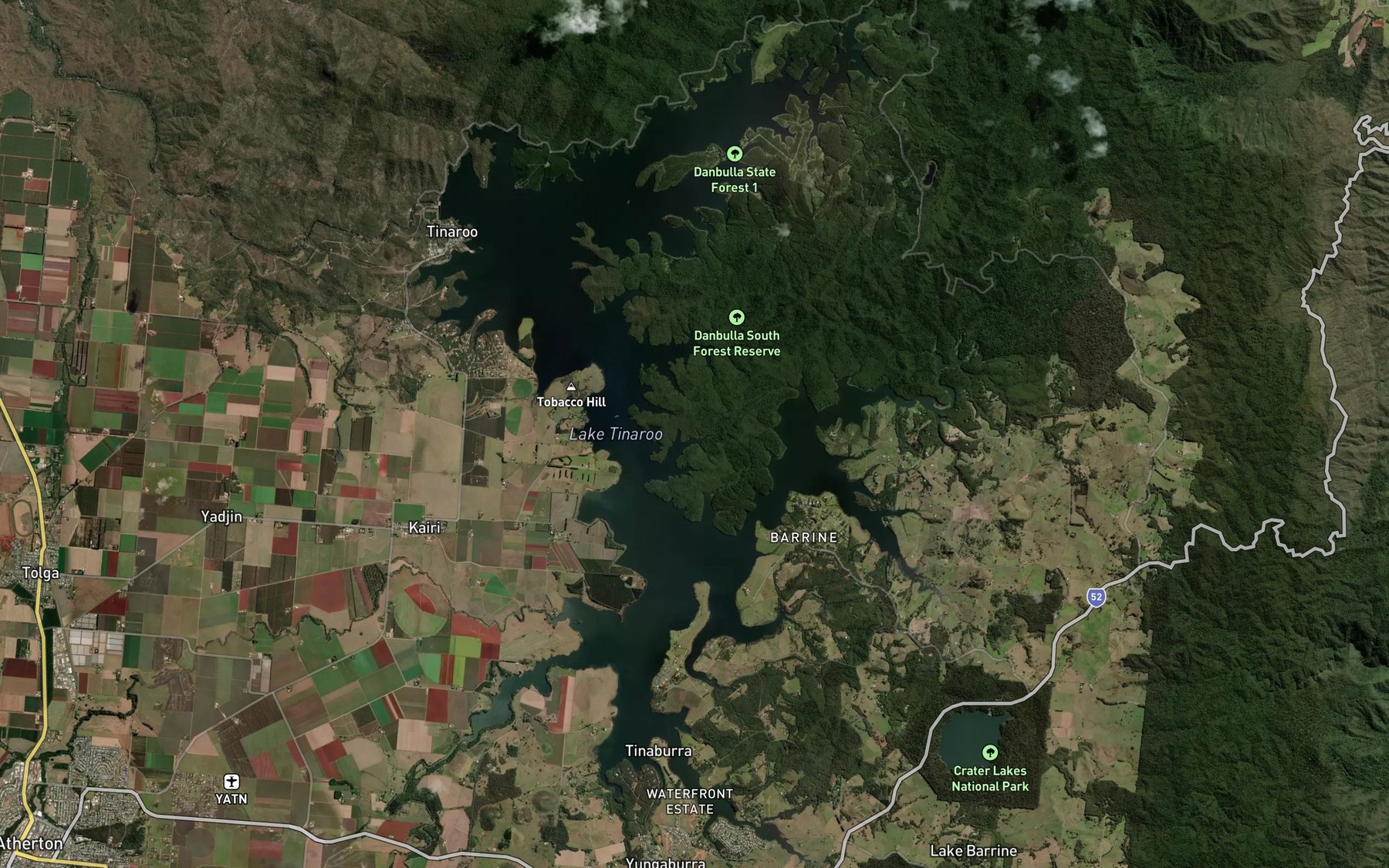 Satellite map of the Lake Tinaroo