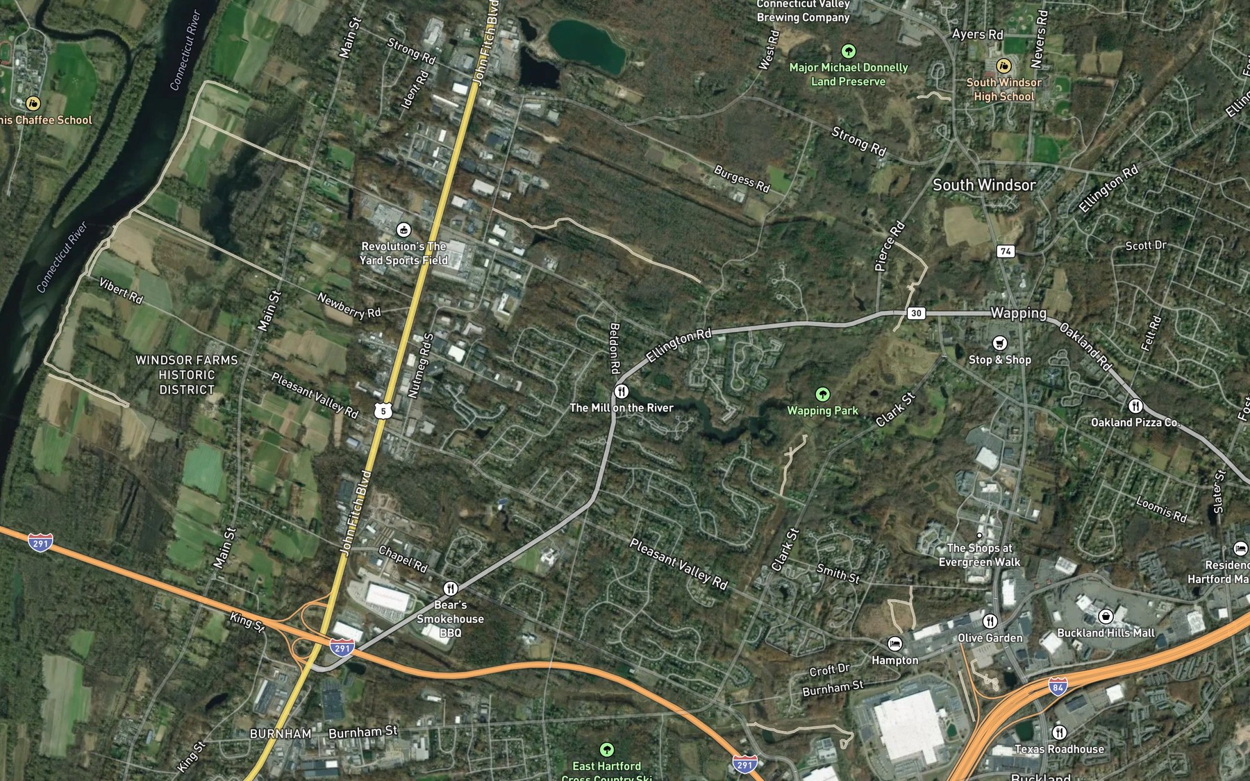 Satellite map of the Podunk Pond