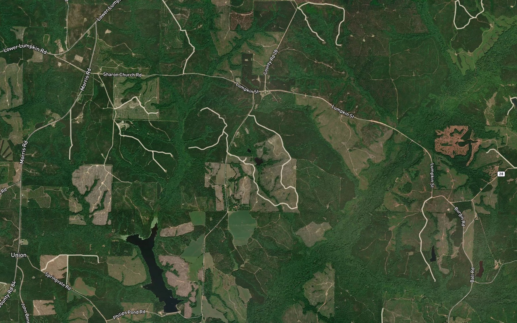 Satellite map of the Pearces Pond