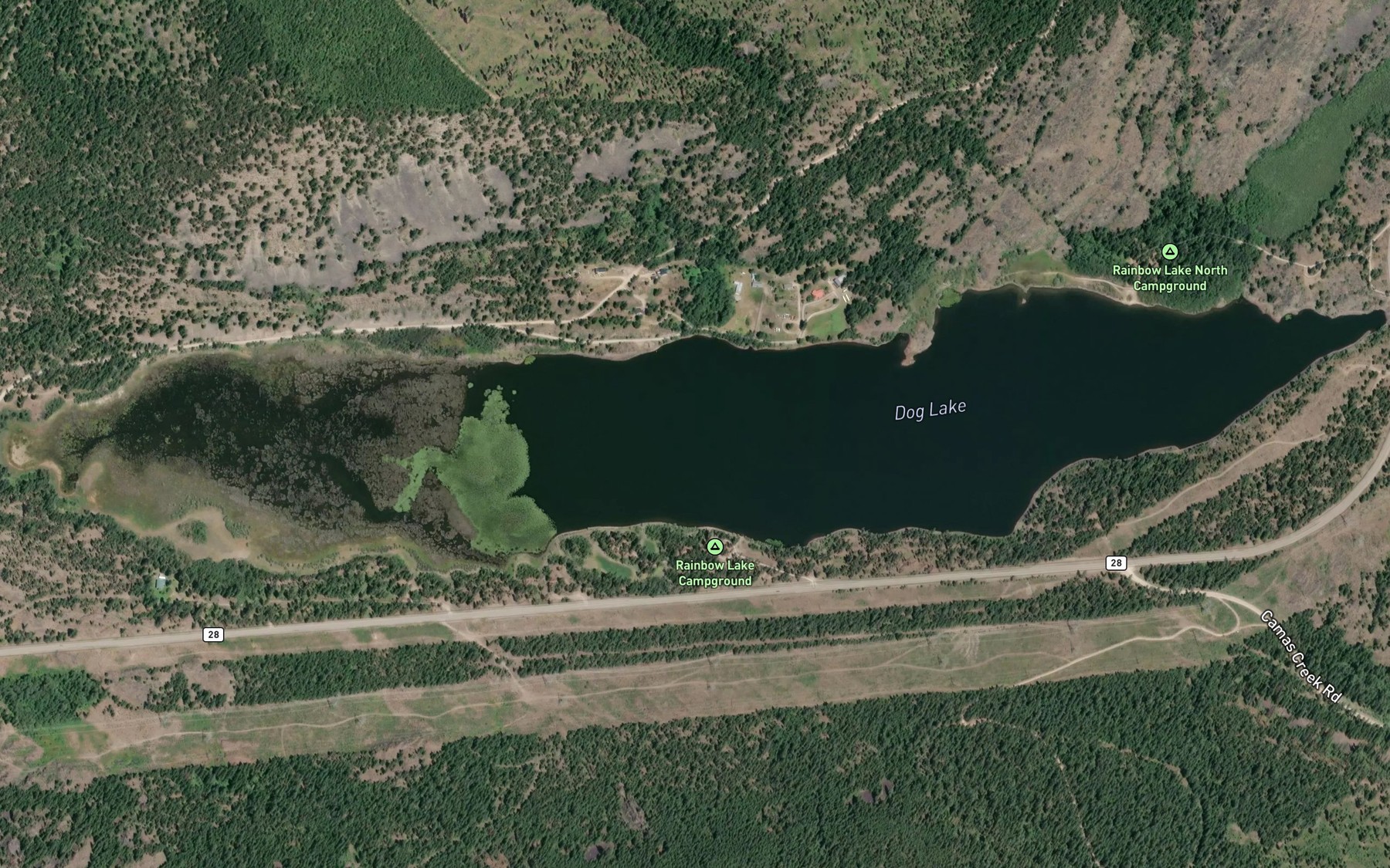 Satellite map of the Rainbow Lake