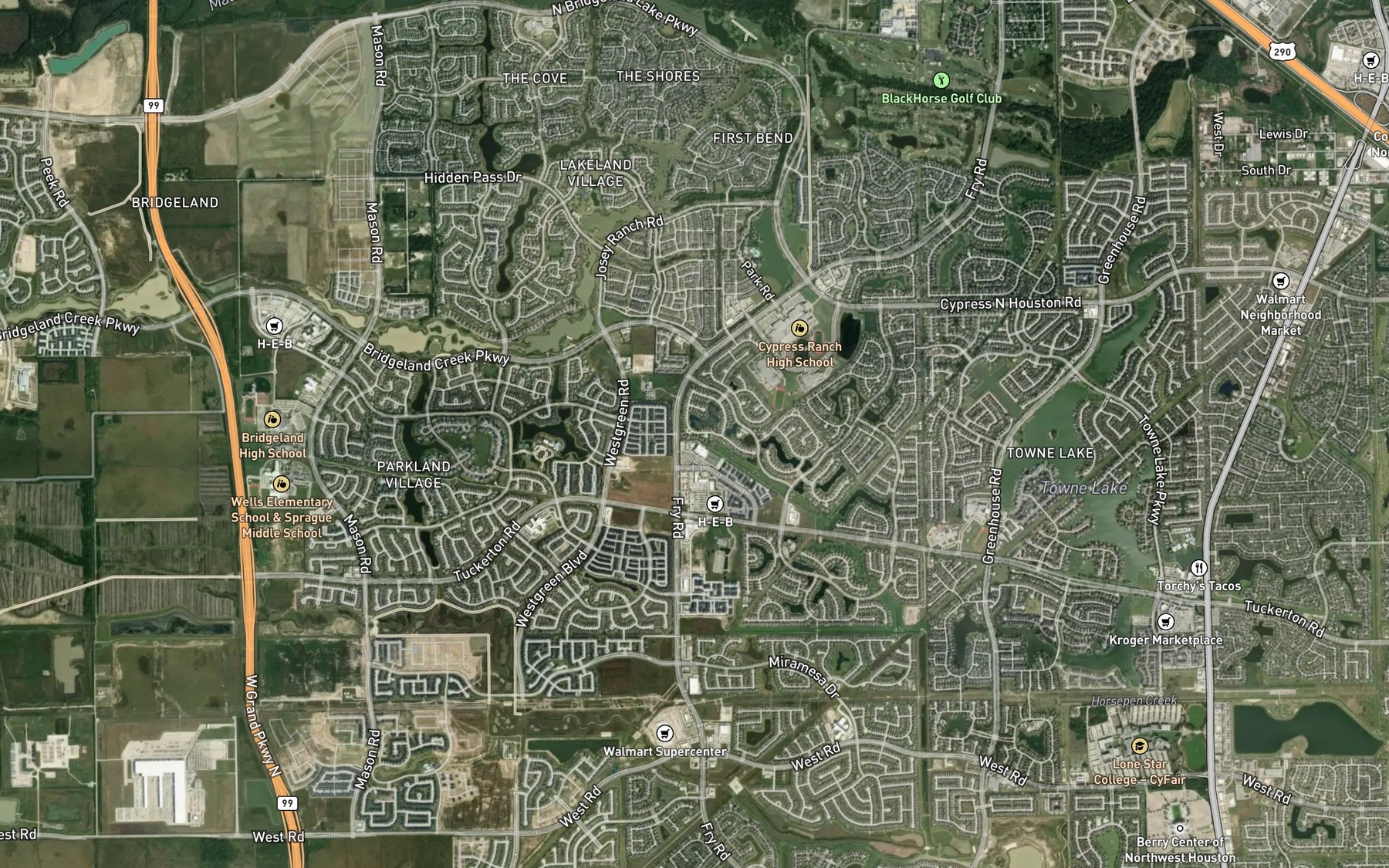 Satellite map of the Cypress Farms Lake Number 2