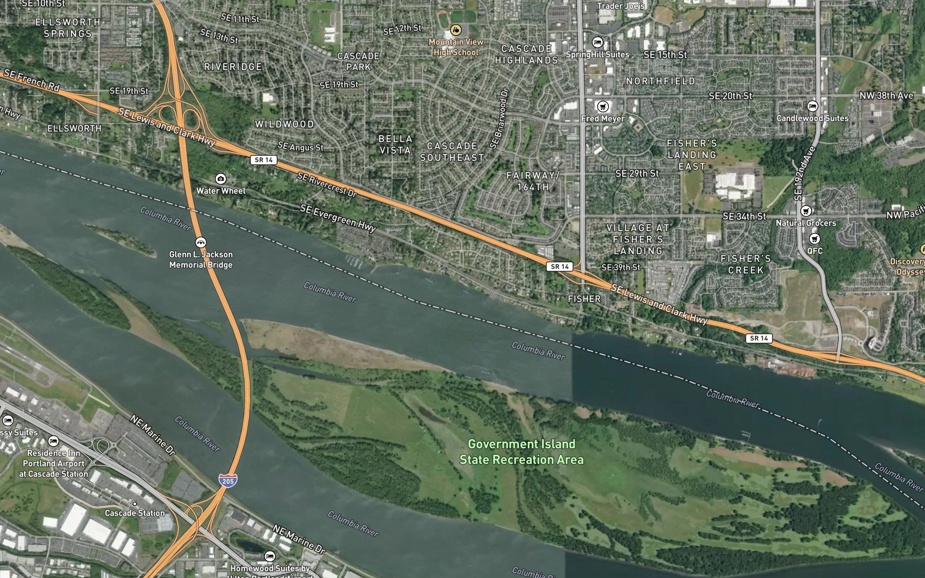 Satellite map of the Government Island Lower Range