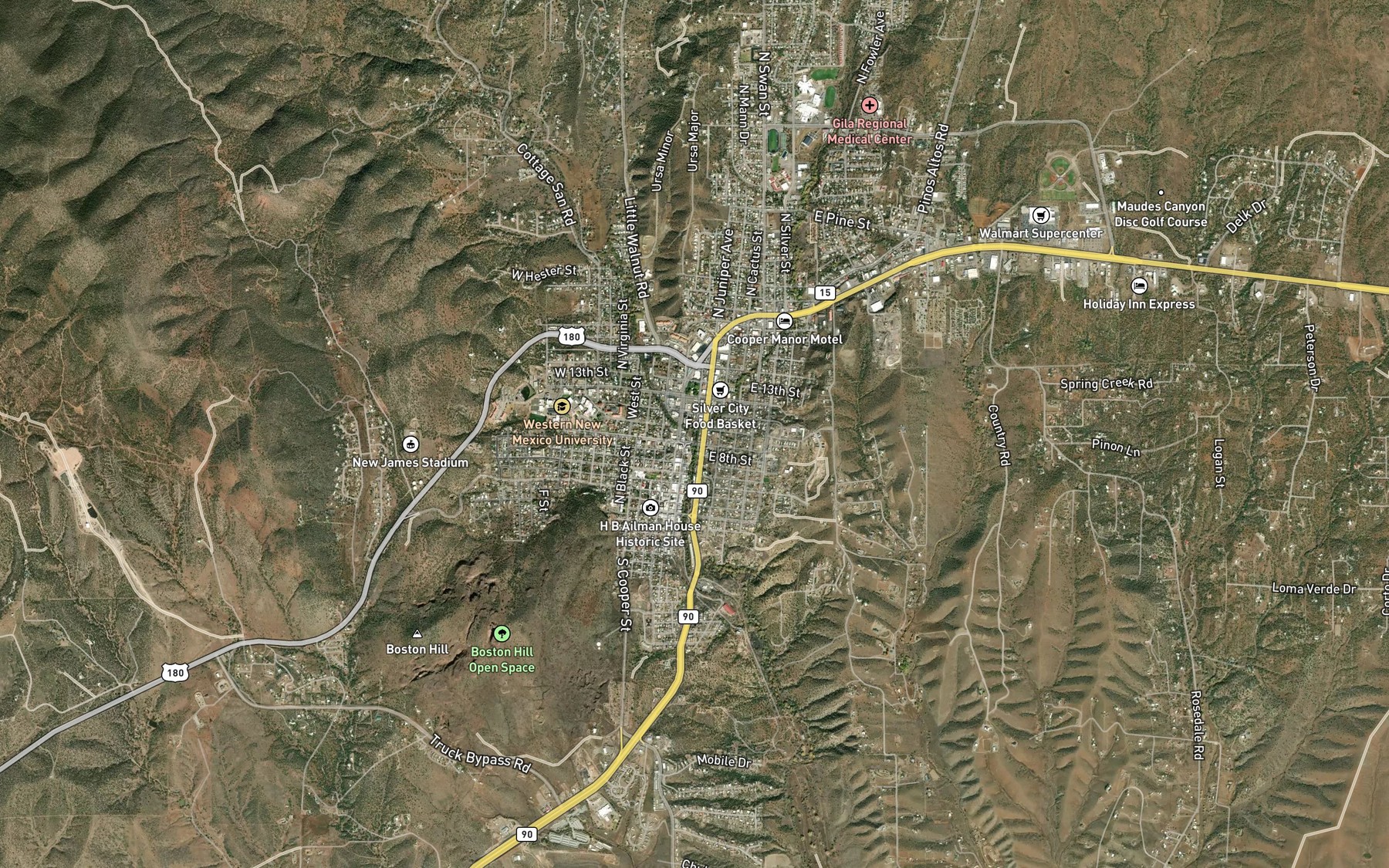 Satellite map of the Pinos Altos Creek