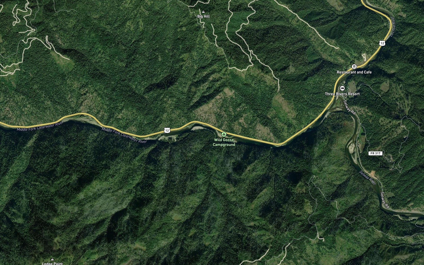 Satellite map of the Decker Creek