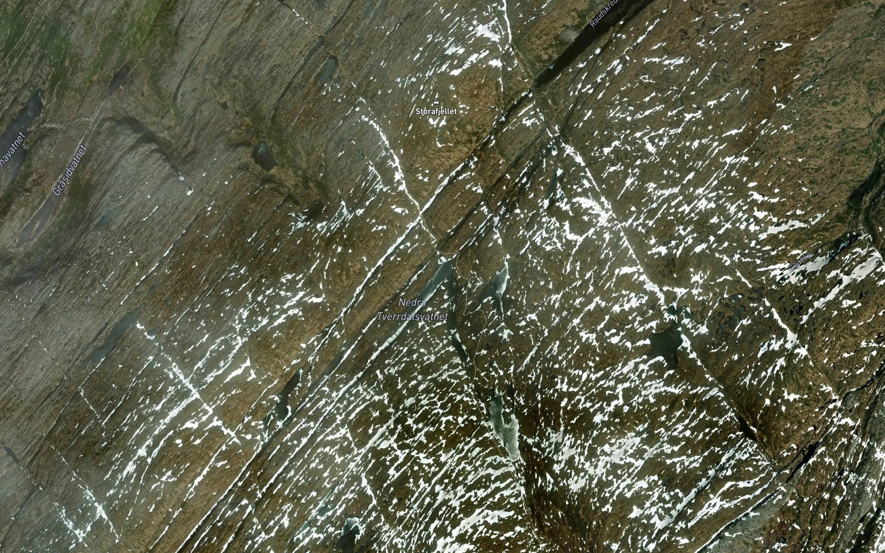 Satellite map of the Tverrdalsvatni,nedre