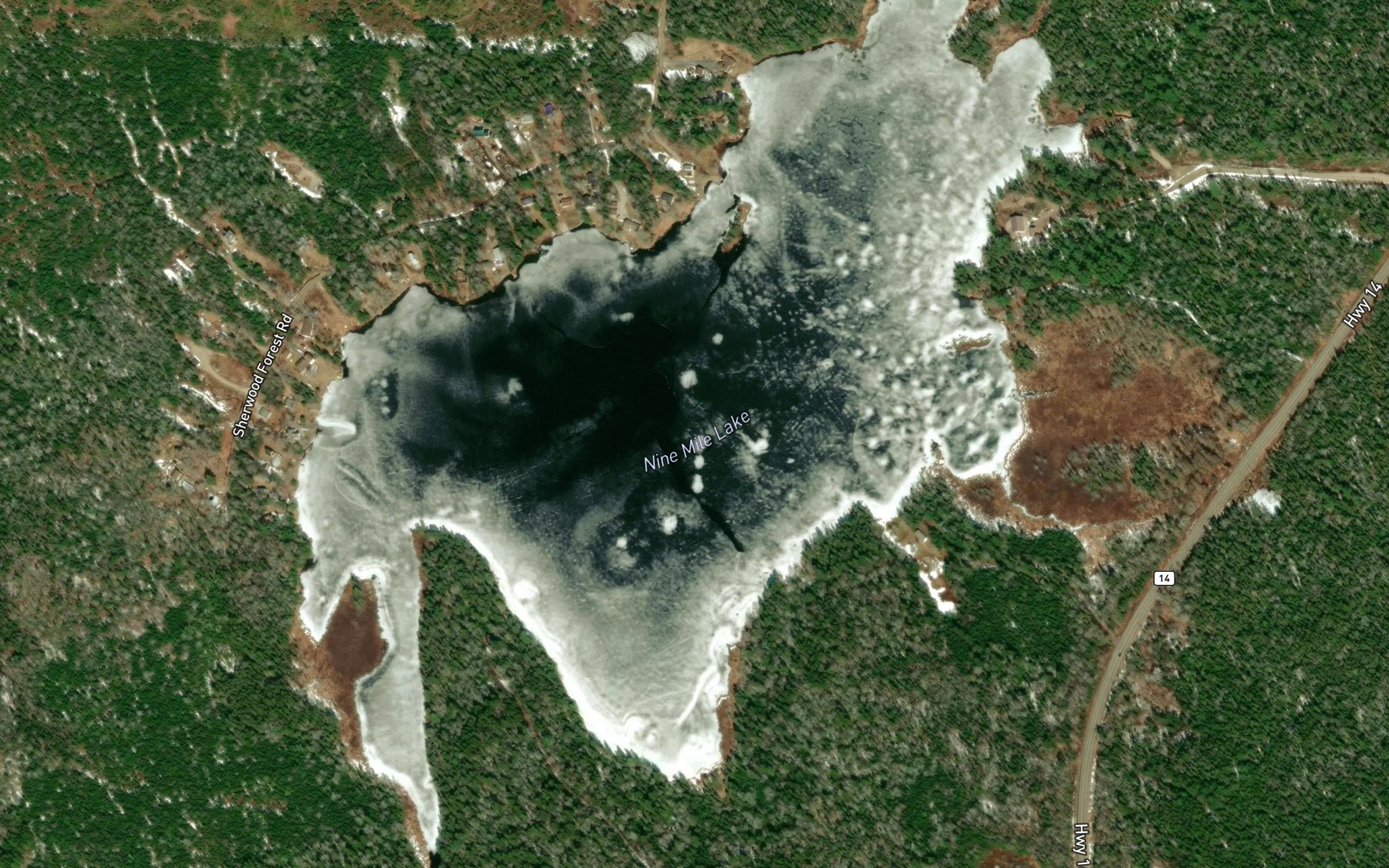 Satellite map of the Nine Mile Lake