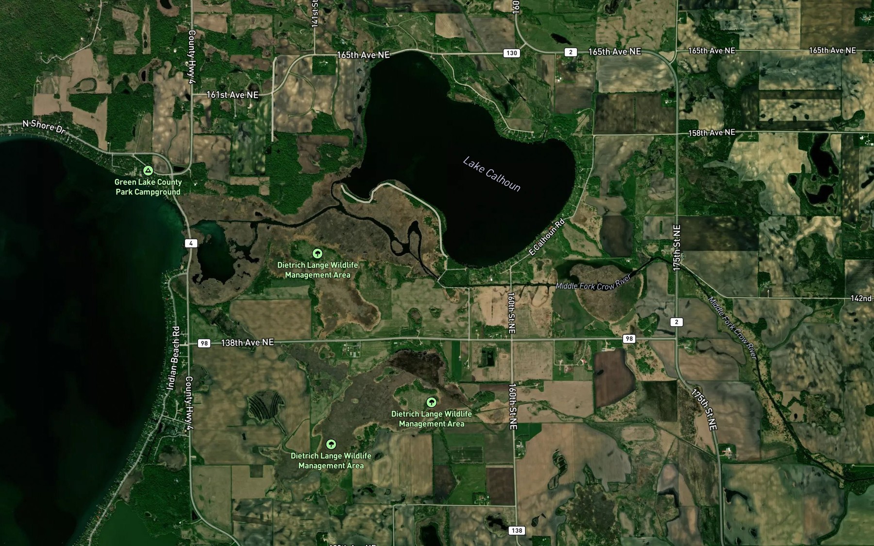 Satellite map of the Crow River Reservoir