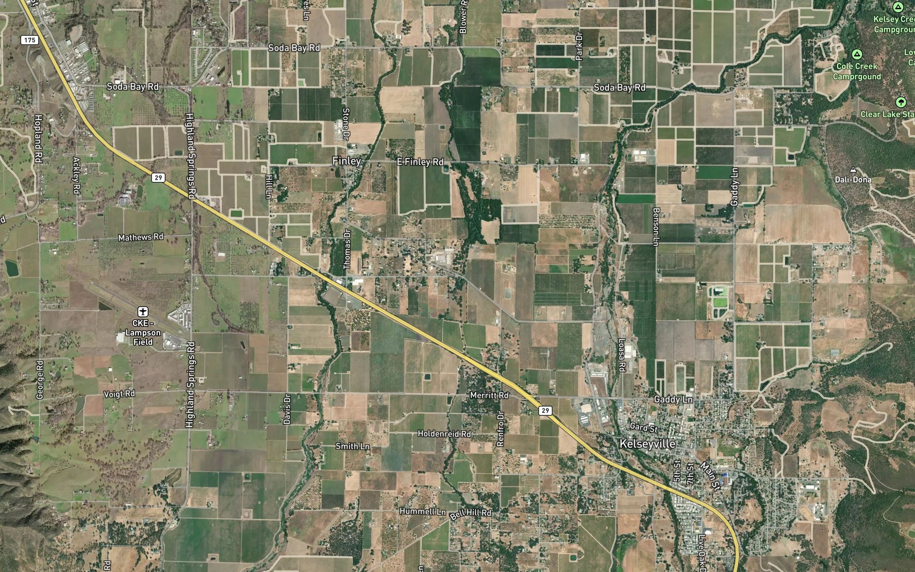 Satellite map of the Hill Creek