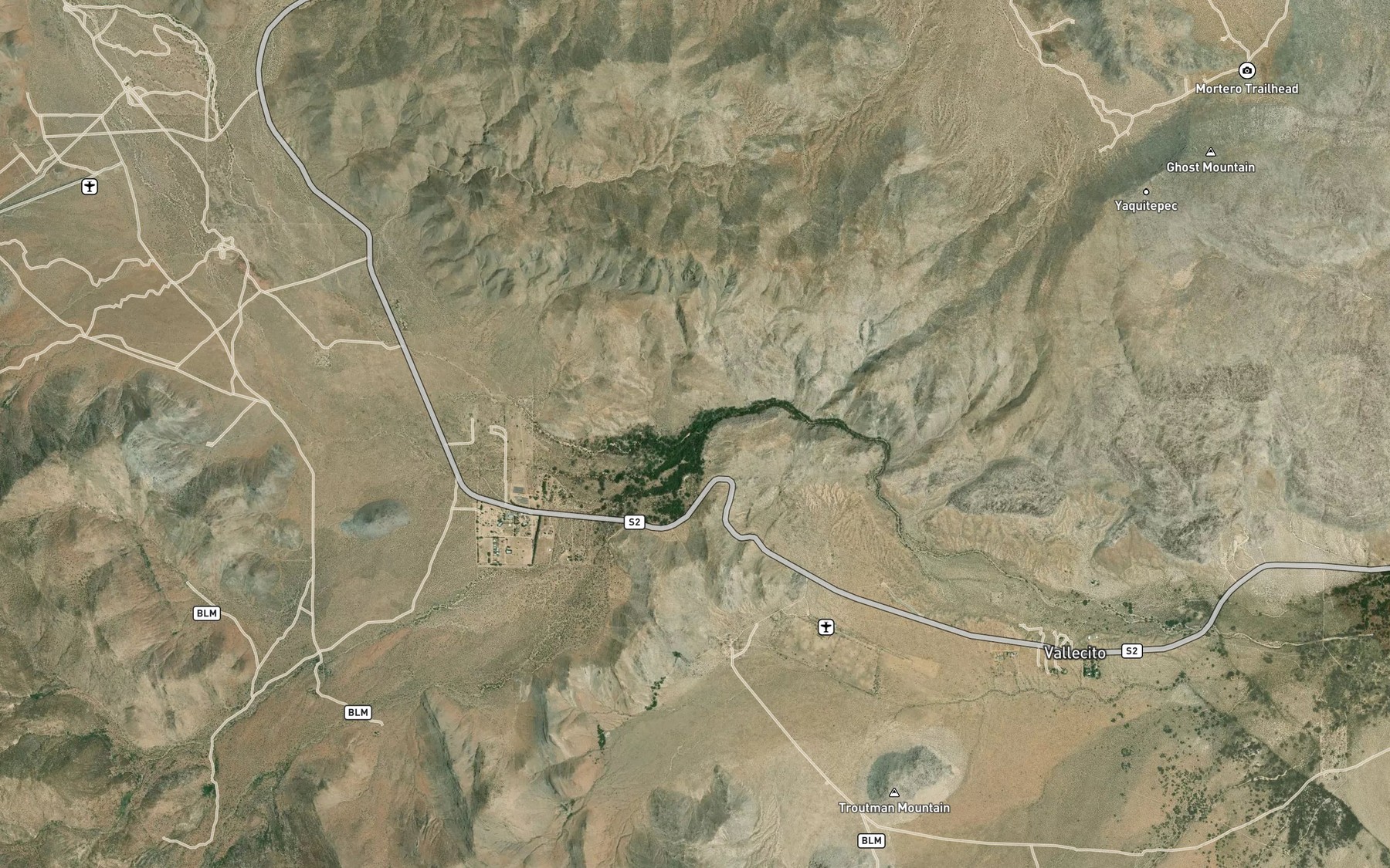 Satellite map of the Vallecito Wash