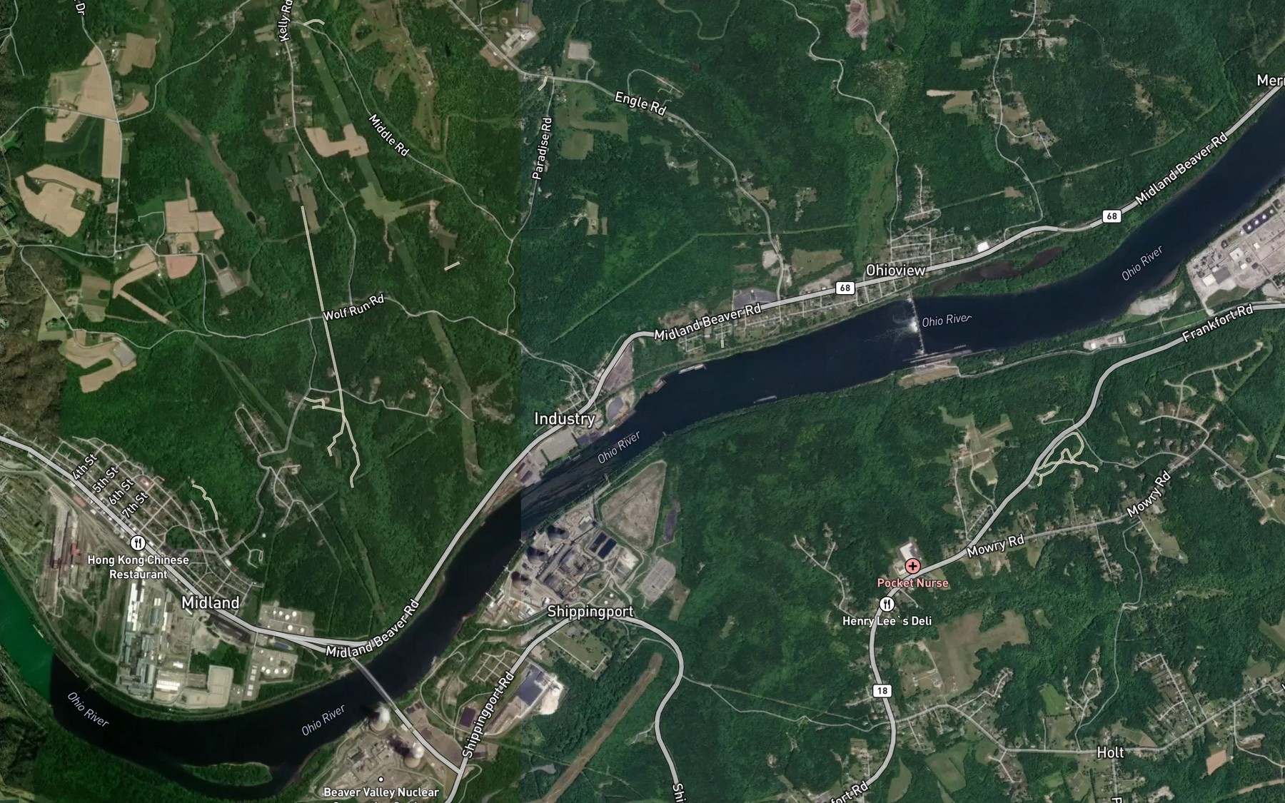 Satellite map of the Sixmile Run