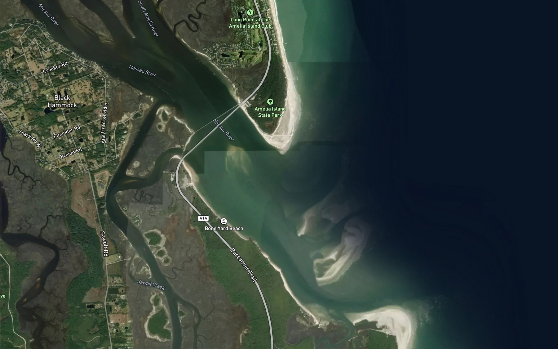 Satellite map of the Nassau River