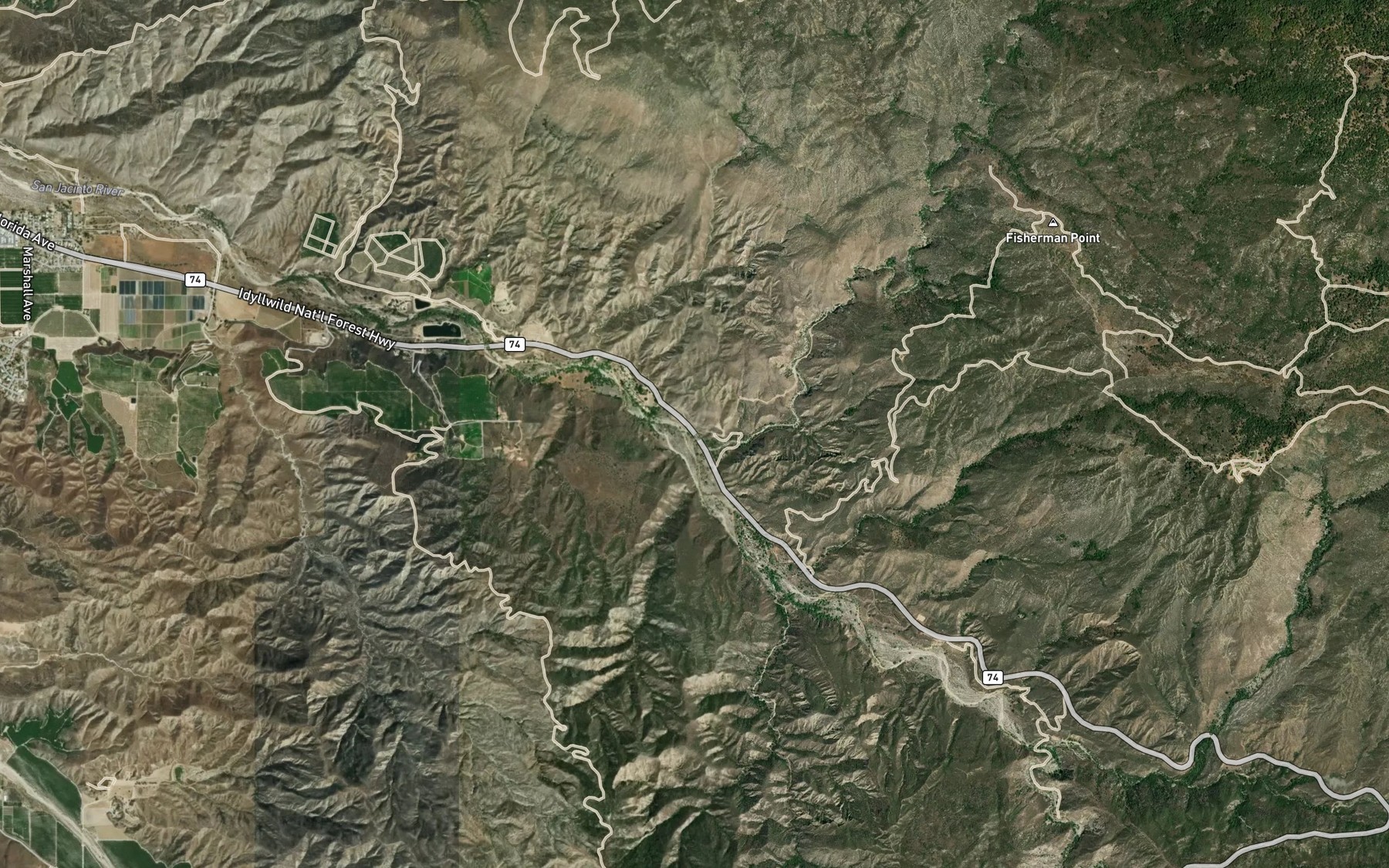 Satellite map of the North Fork San Jacinto River