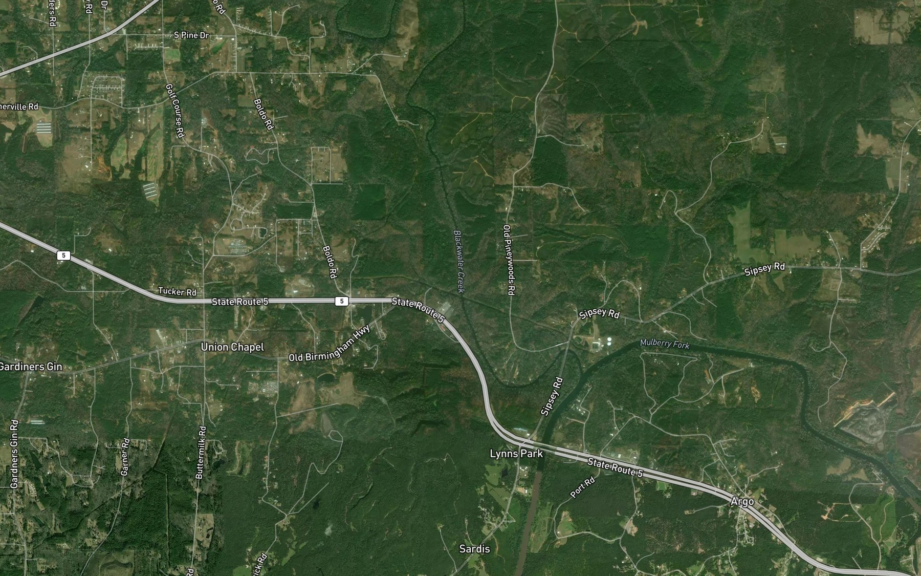 Satellite map of the Poley Creek