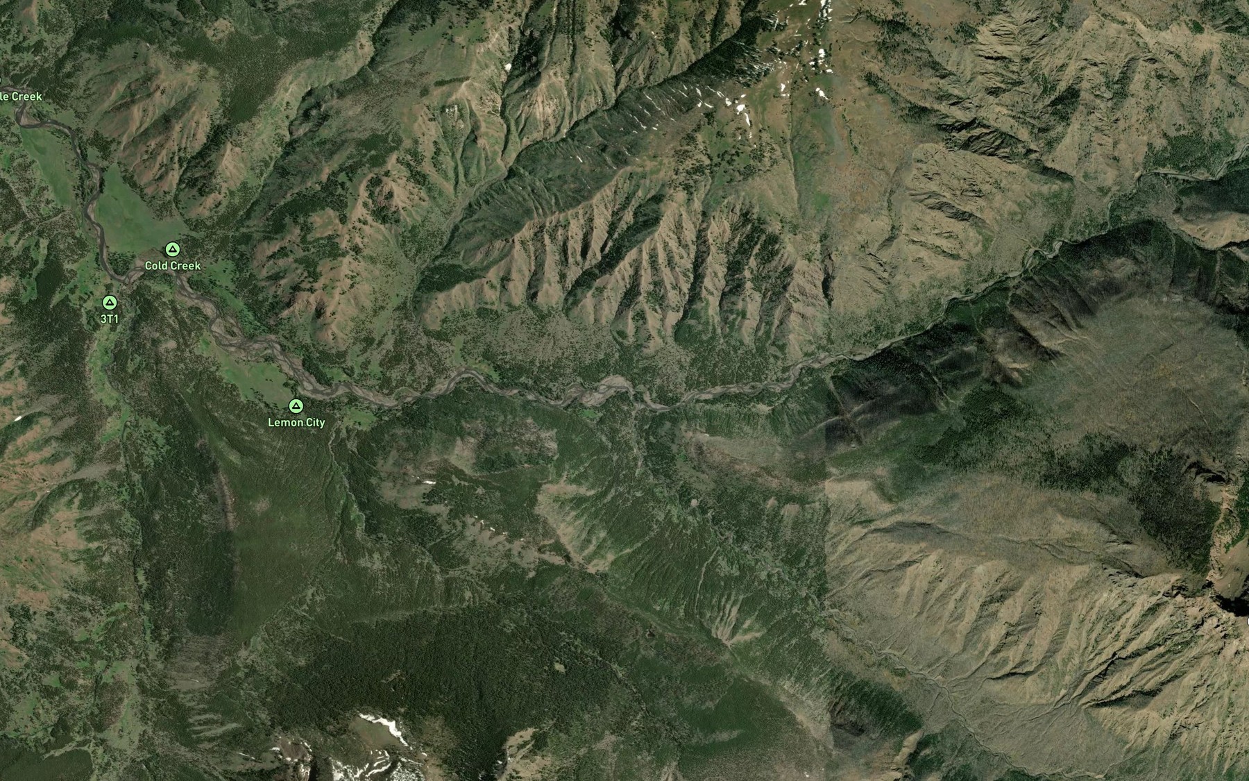 Satellite map of the Little Lamar River
