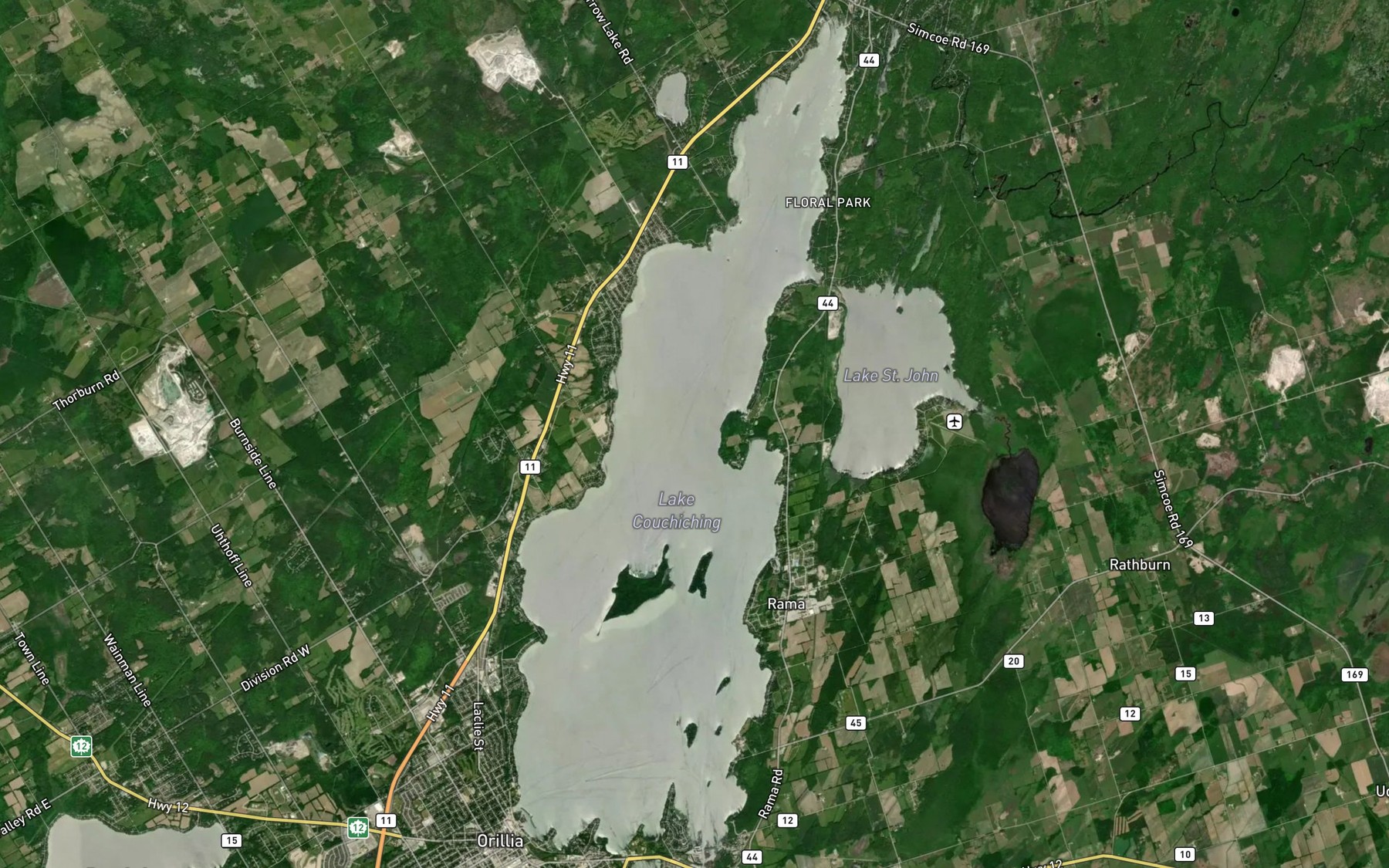 Satellite map of the Lake Couchiching