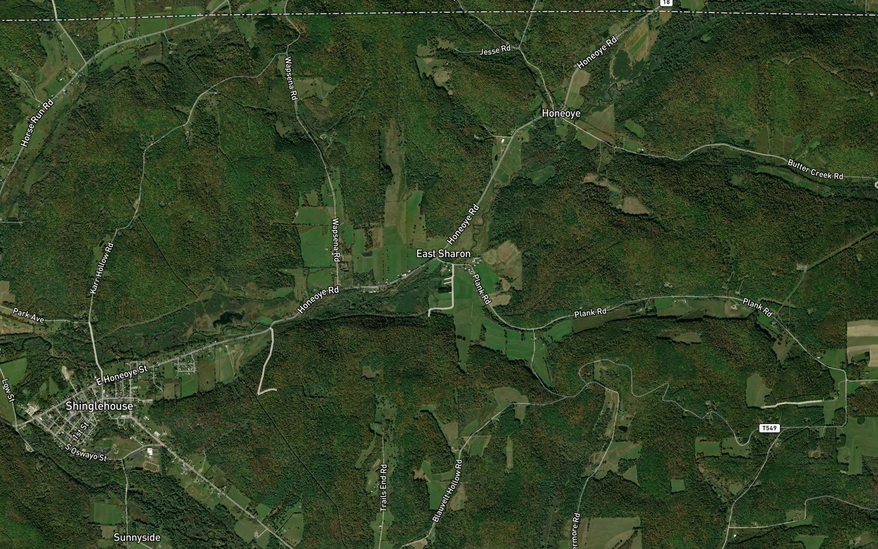 Satellite map of the Plank Creek