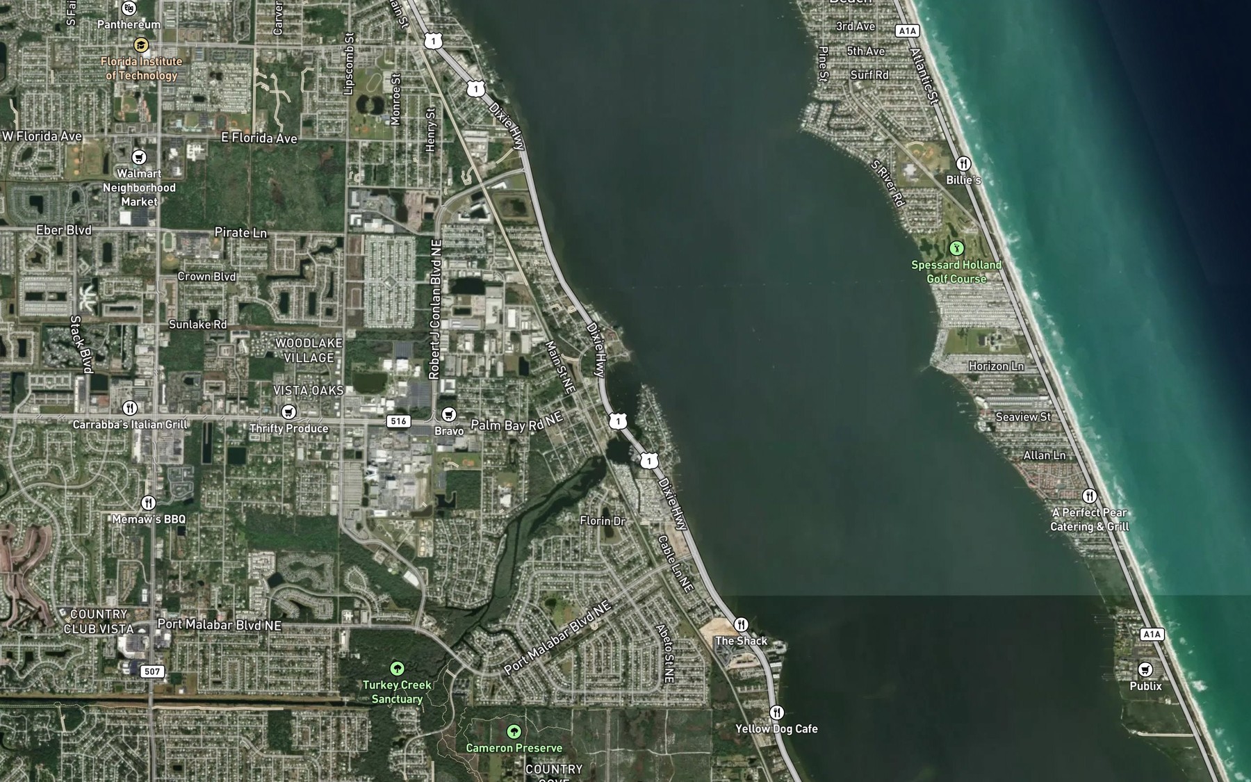 Satellite map of the Palm Bay