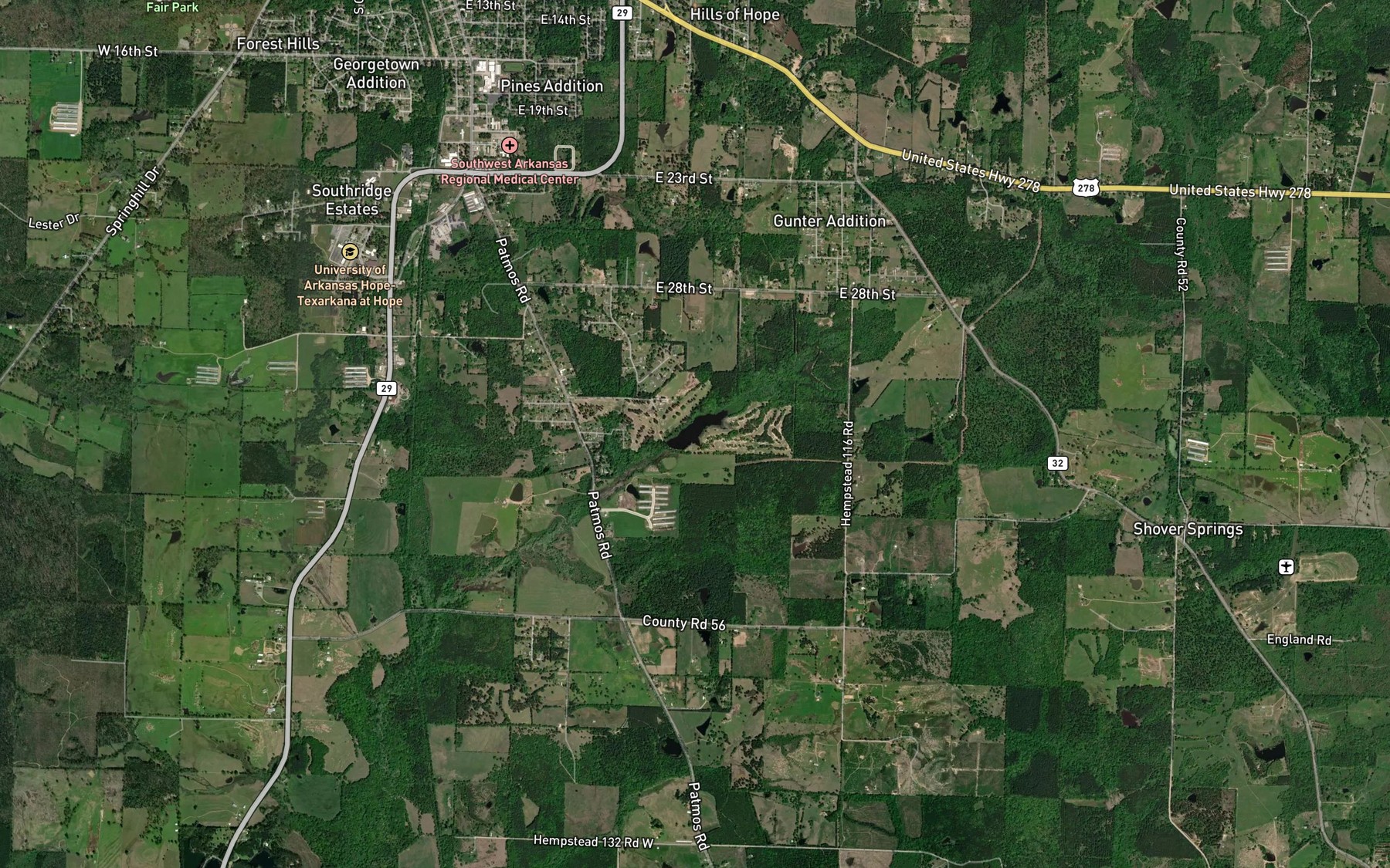 Satellite map of the Bridewells Lake