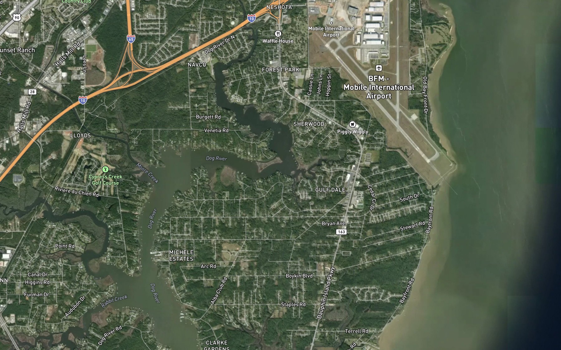 Satellite map of the Robinson Bayou