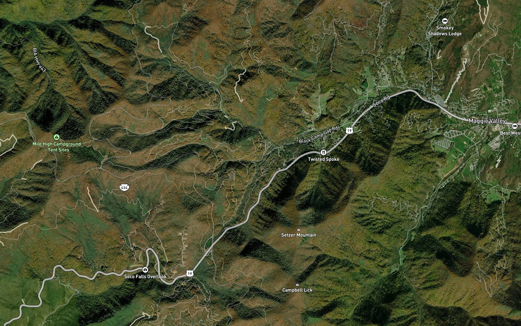 Satellite map of the Wolf Laurel Branch