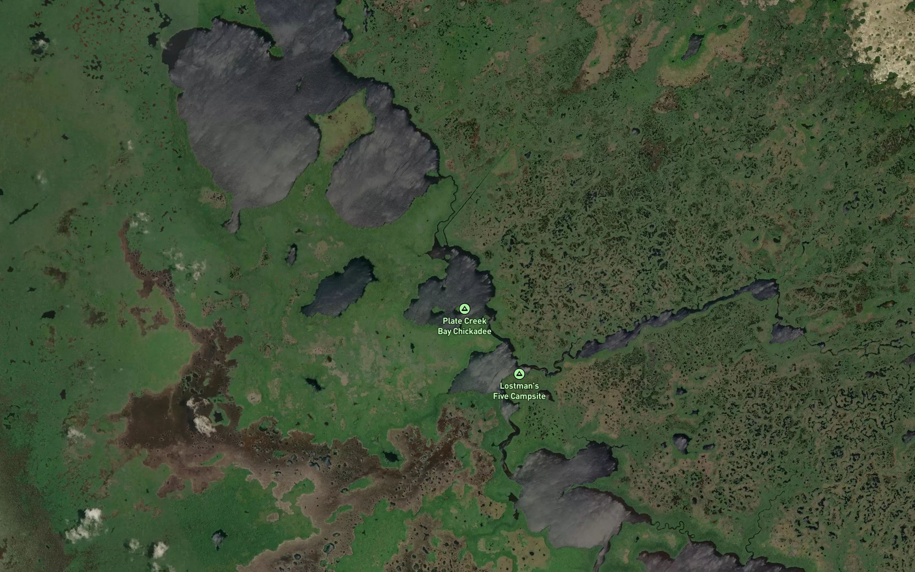 Satellite map of the Plate Creek Bay
