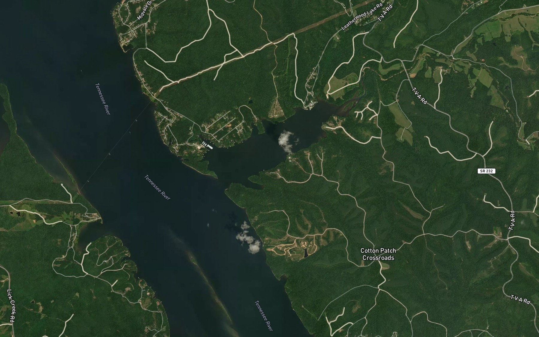 Satellite map of the Leatherwood Creek