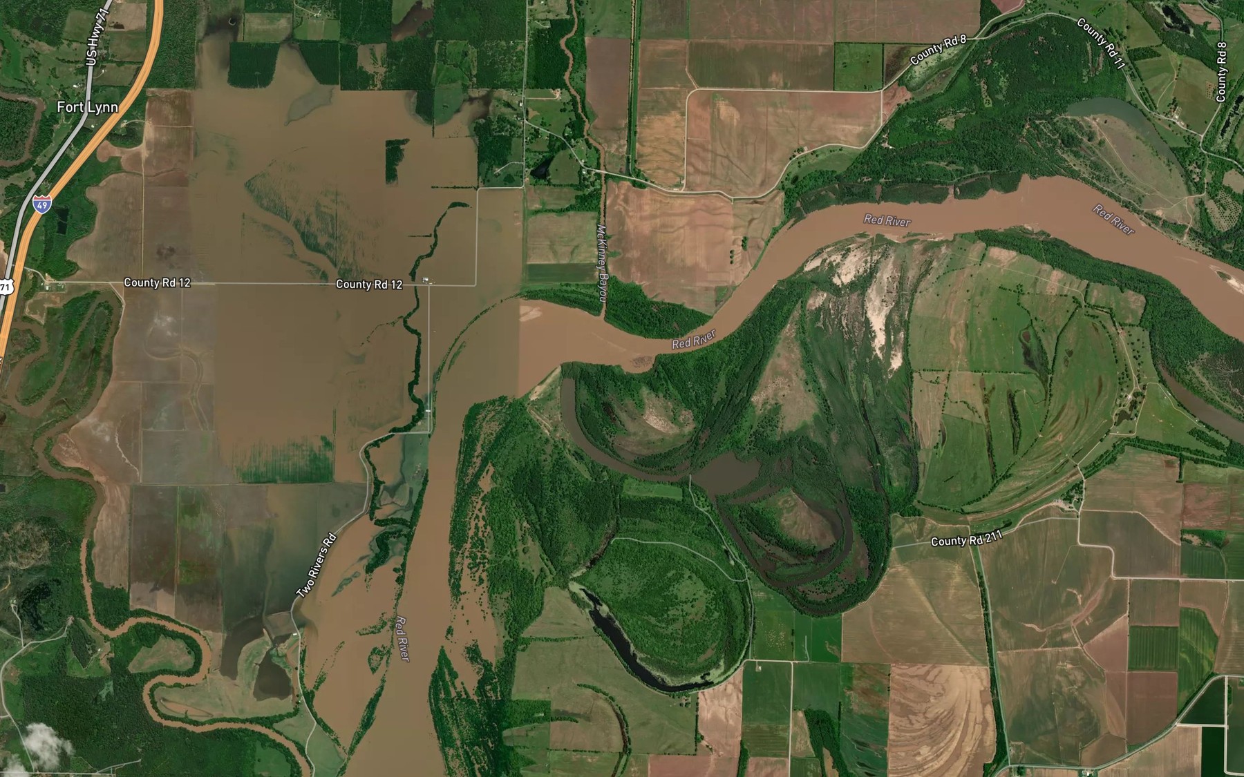 Satellite map of the Slay Bend