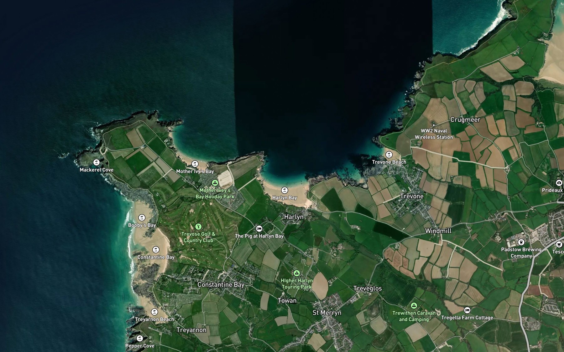 Satellite map of the Harlyn Bay