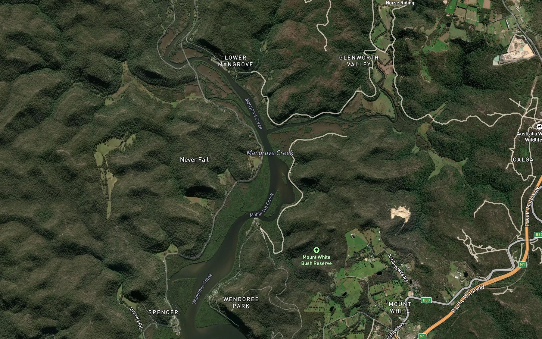 Satellite map of the Dinner Creek