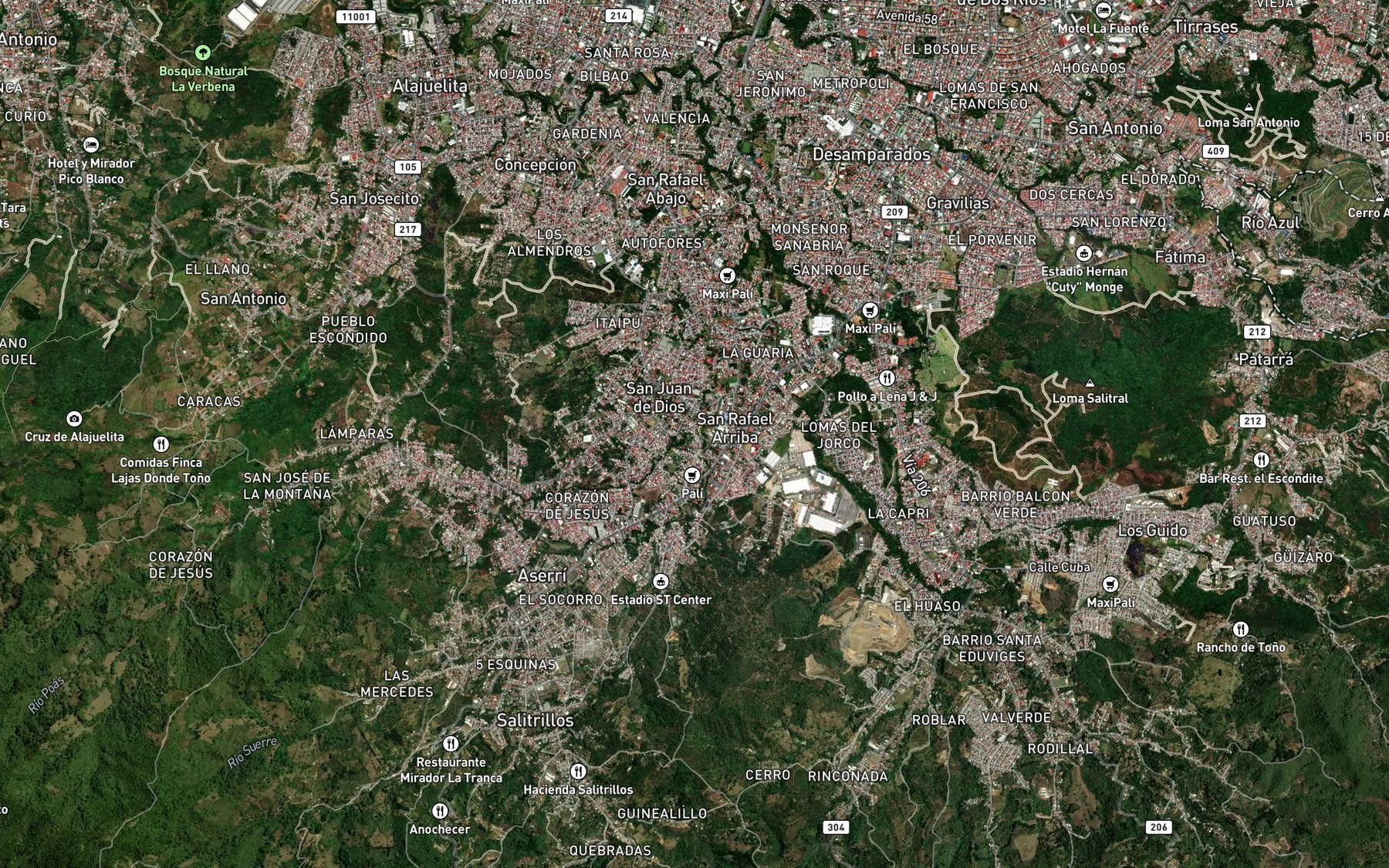 Satellite map of the Rio Poas