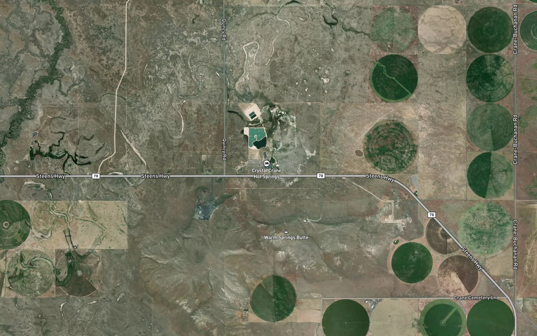 Satellite map of the Crane Hot Springs