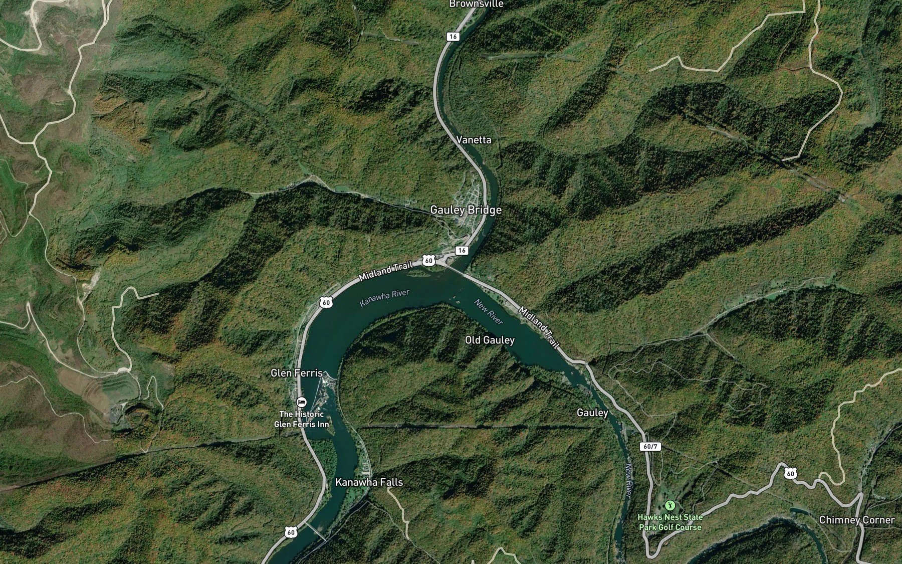 Satellite map of the New River