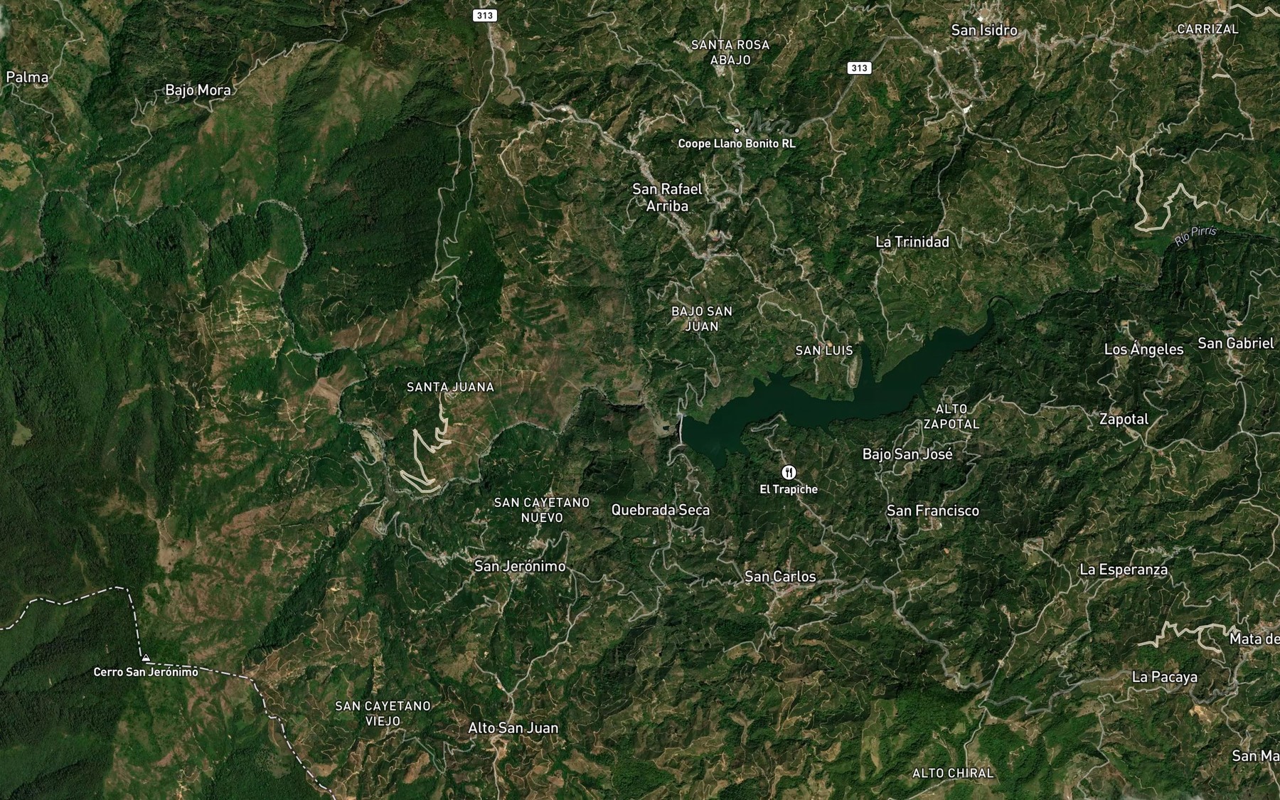 Satellite map of the Quebrada Zapote