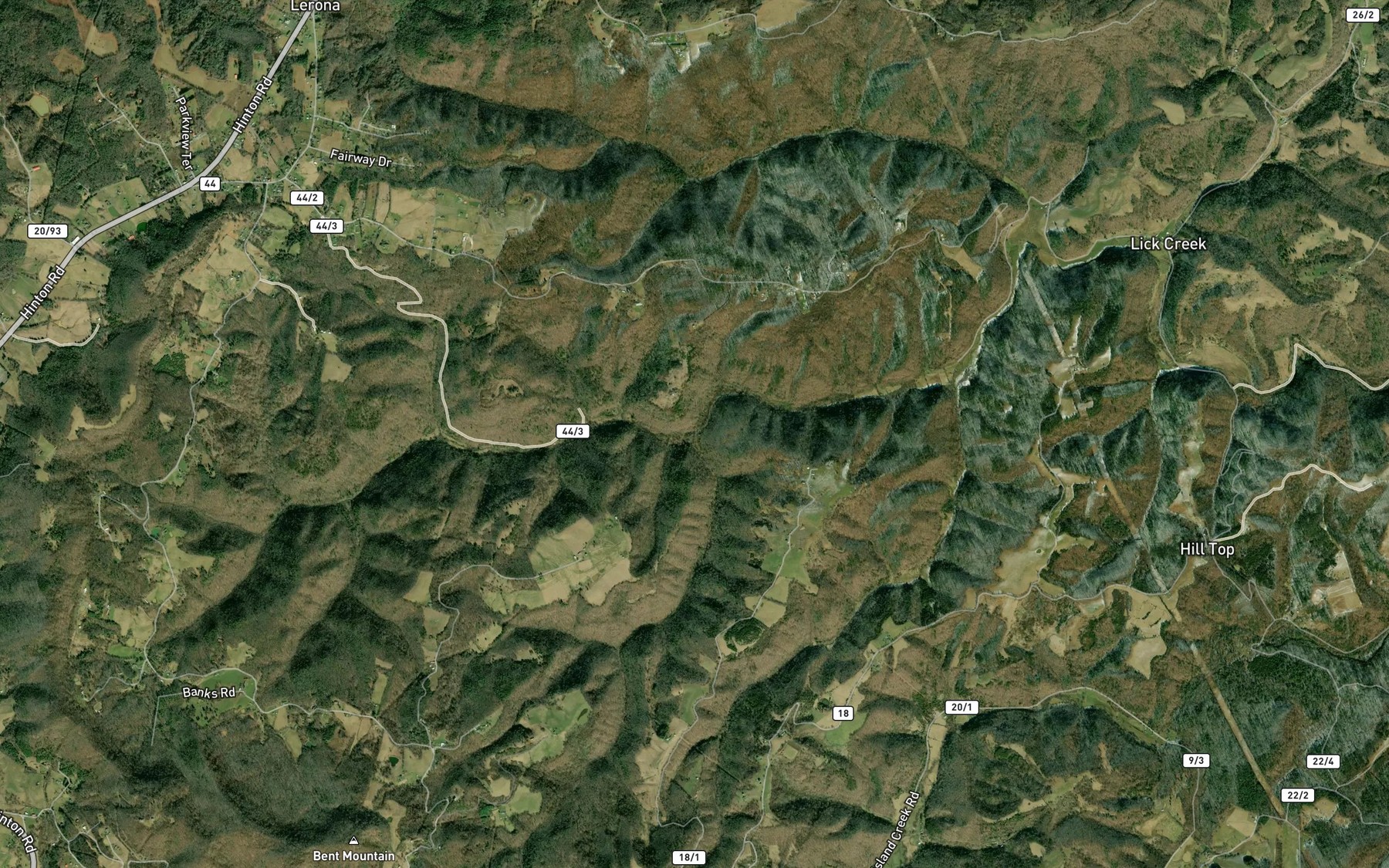 Satellite map of the Ovenlick Creek