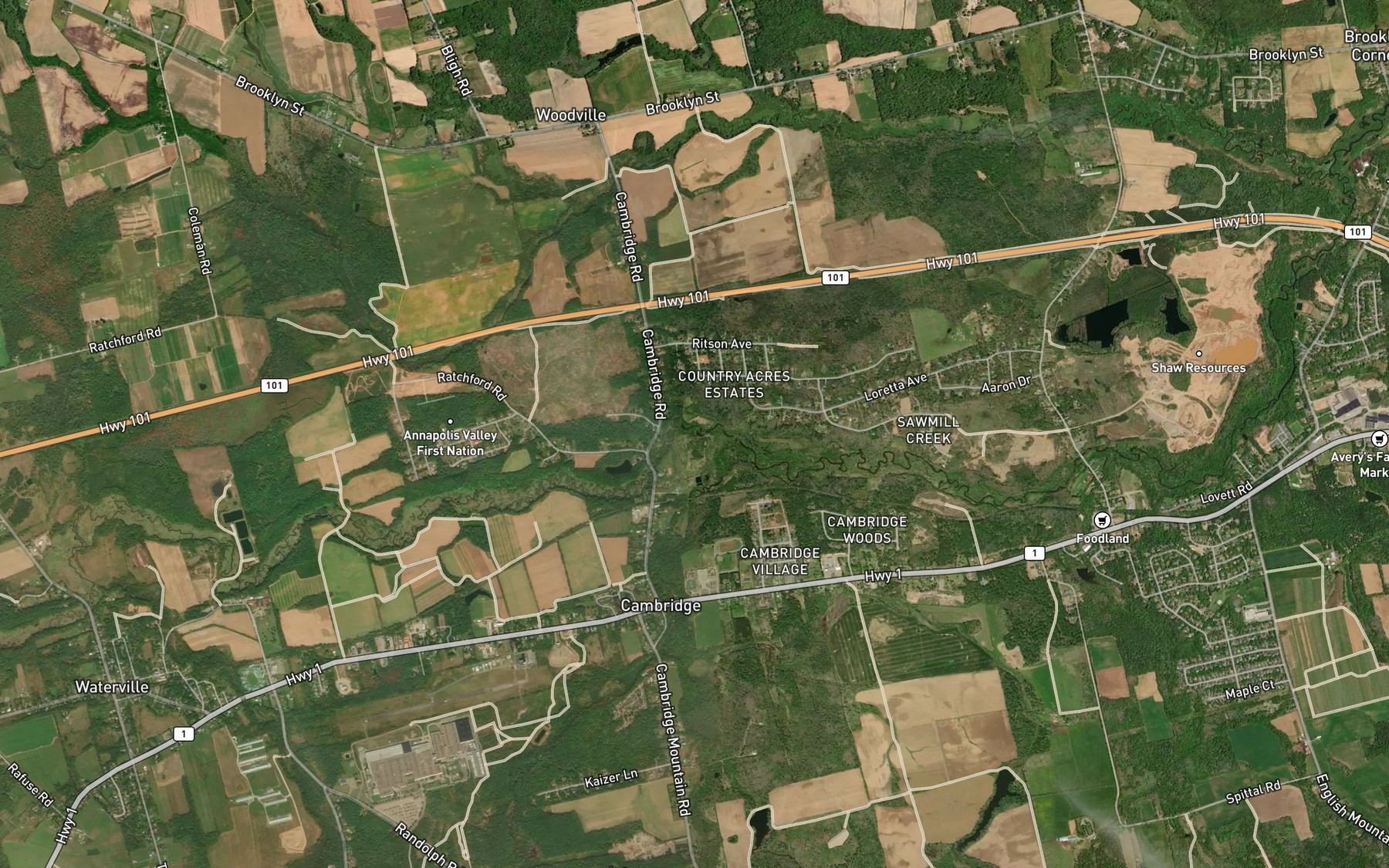 Satellite map of the Sharpe Brook
