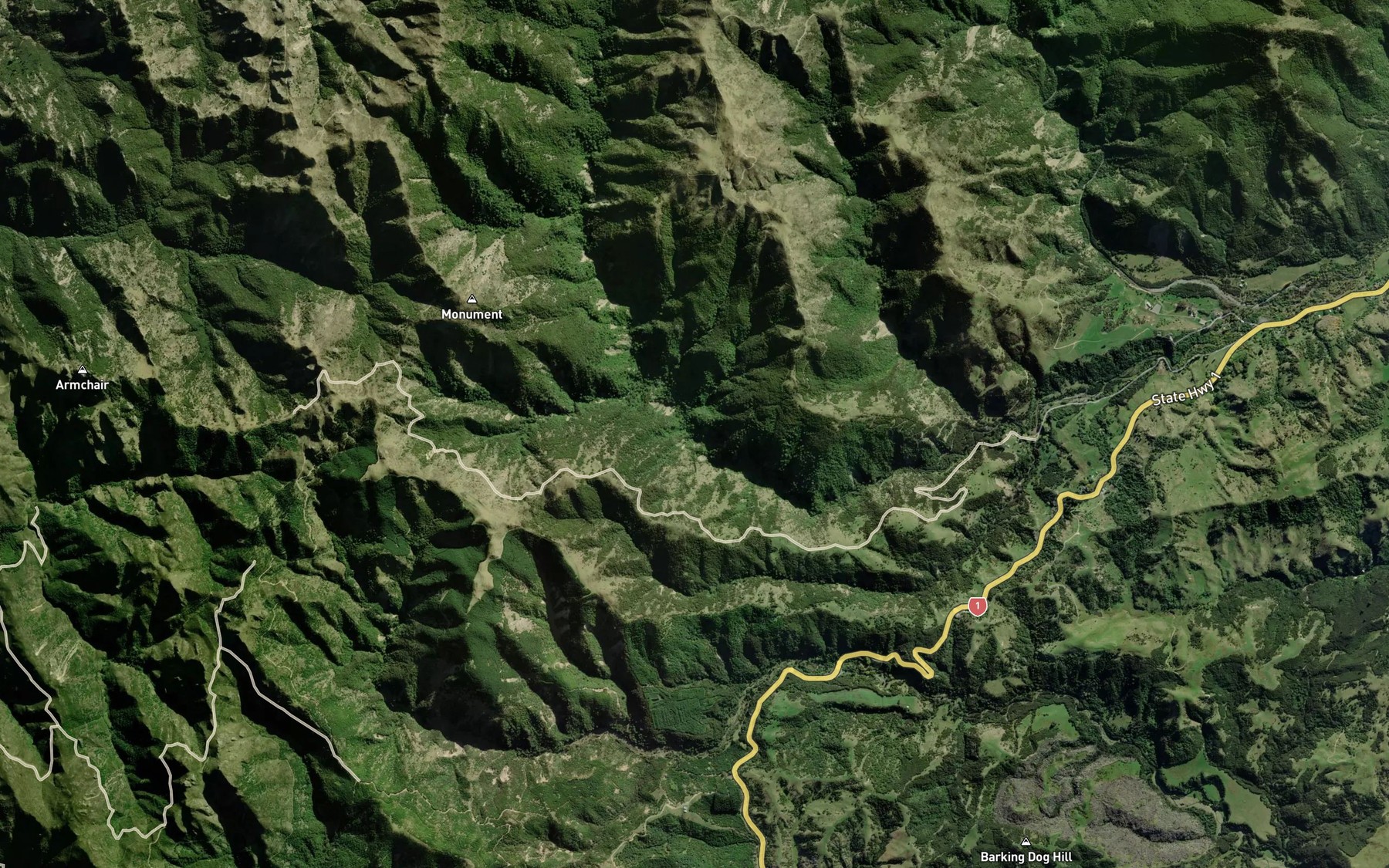Satellite map of the Te Kahika Stream