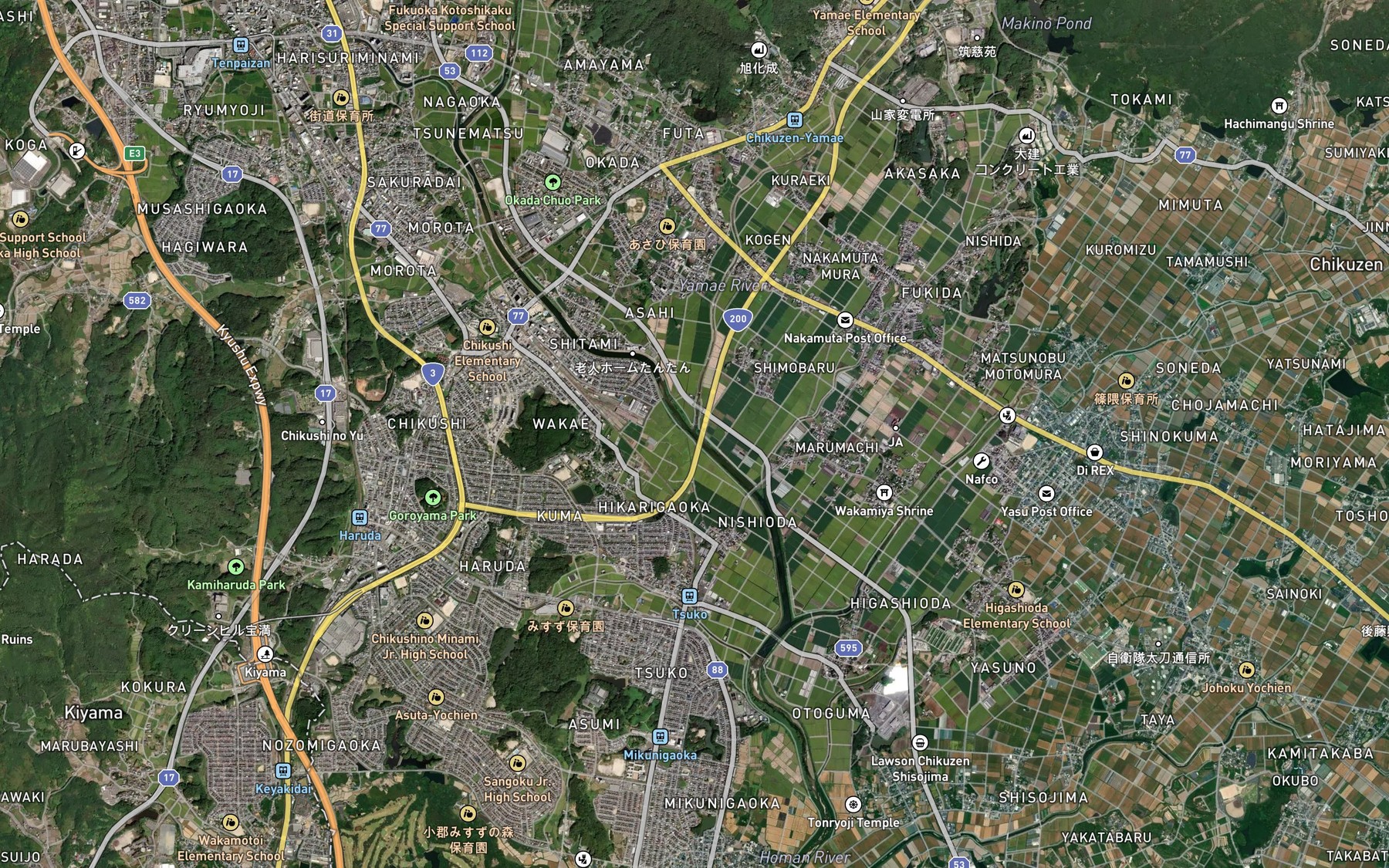 Satellite map of the Yamae Gawa