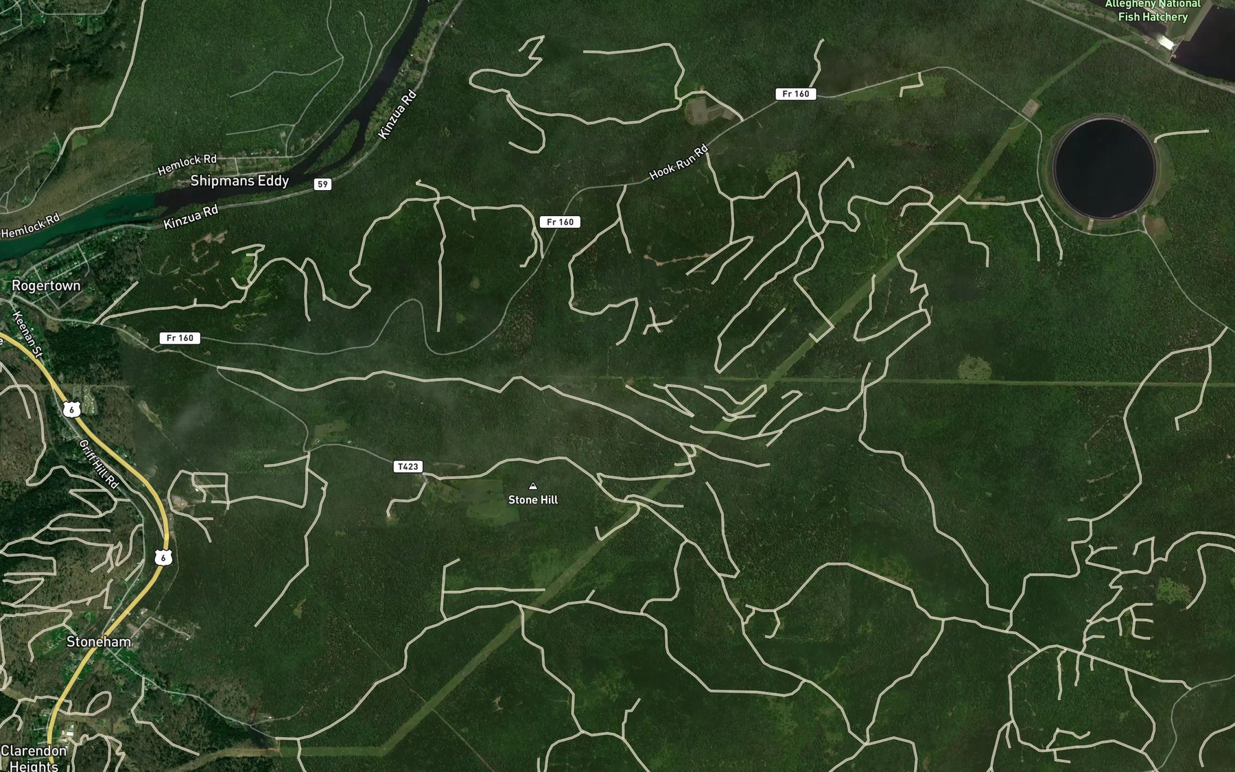 Satellite map of the Hook Run