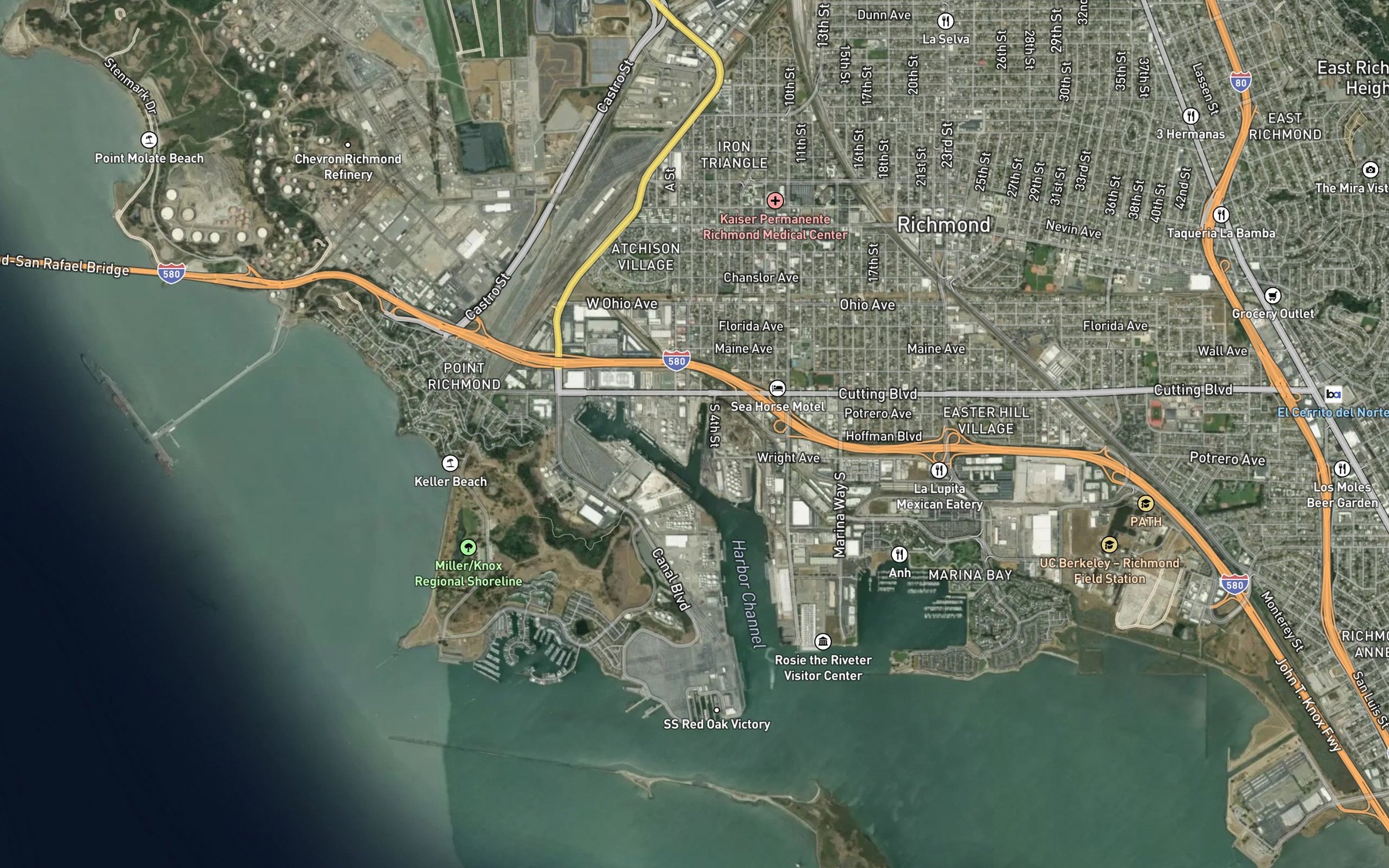 Satellite map of the Lauritzen Canal
