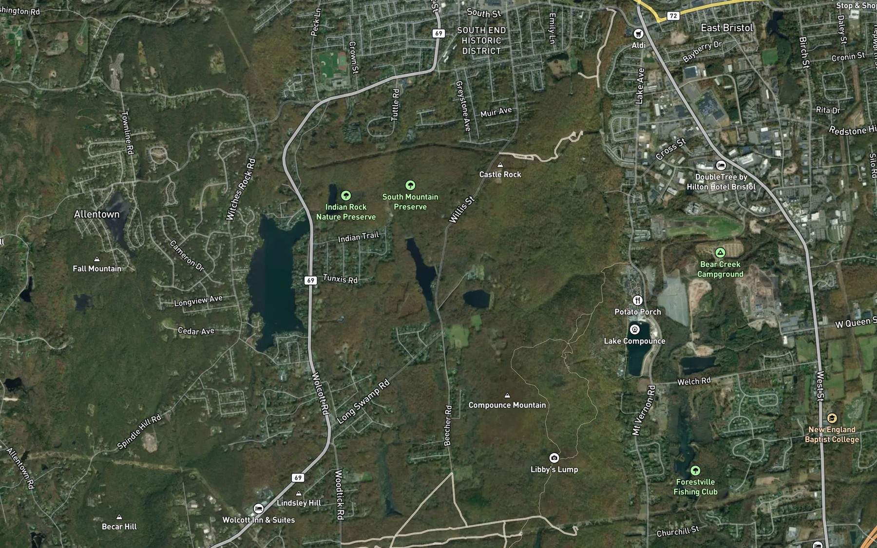 Satellite map of the Dunham Mill Pond