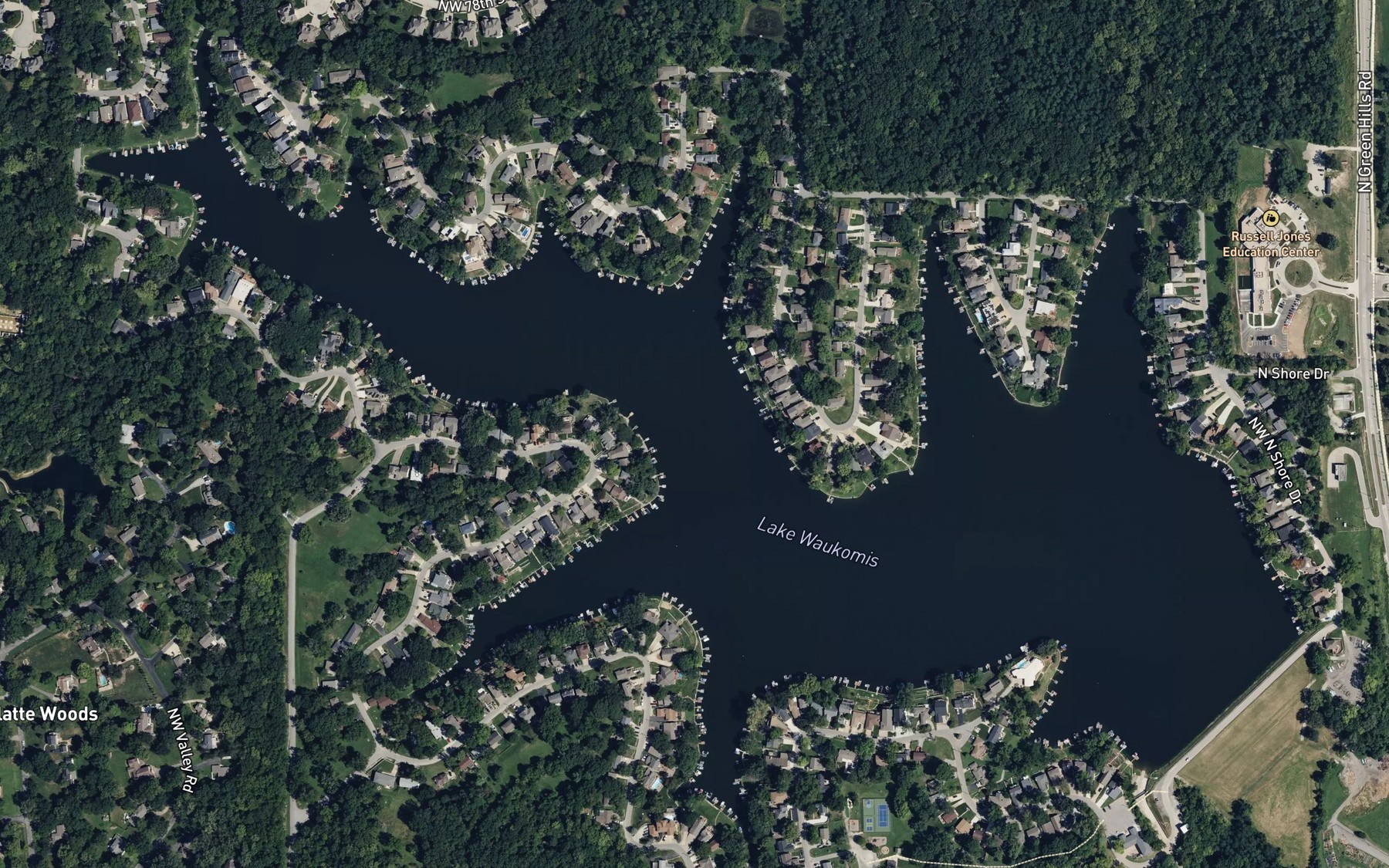 Satellite map of the Lake Waukomis