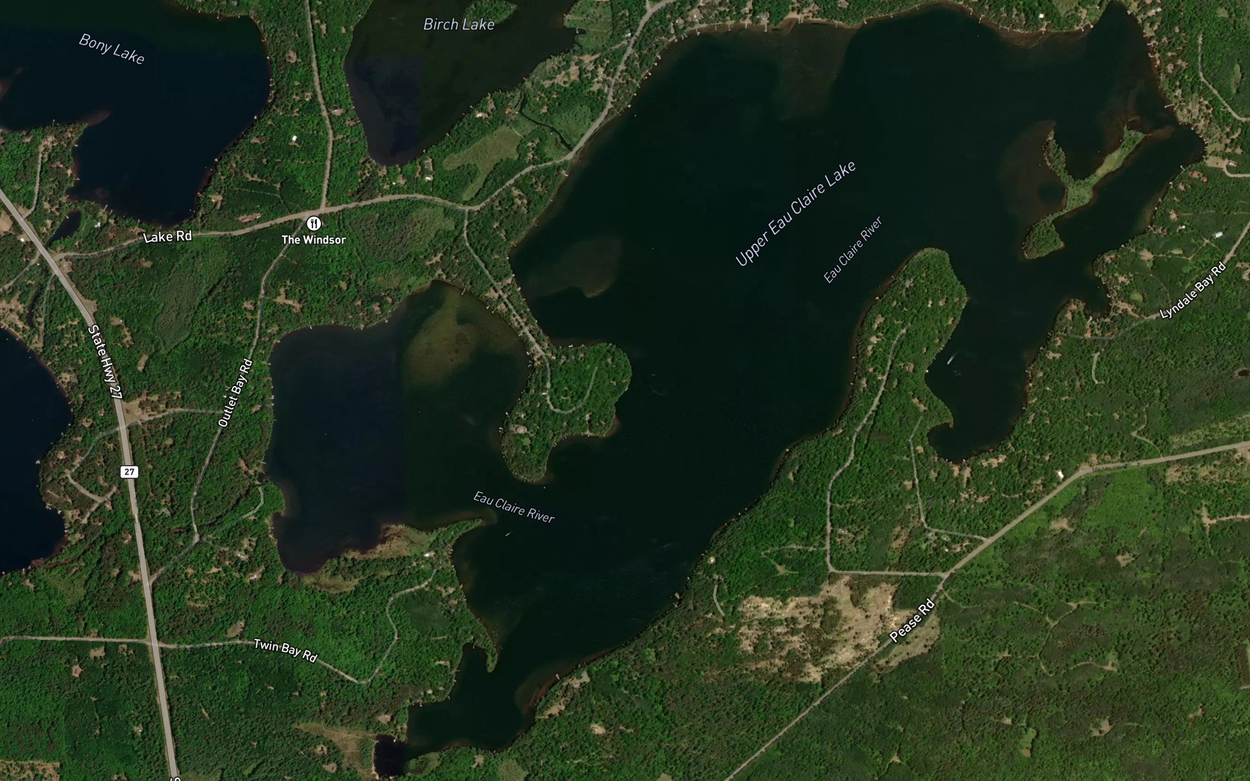 Satellite map of the Upper Eau Claire Lake