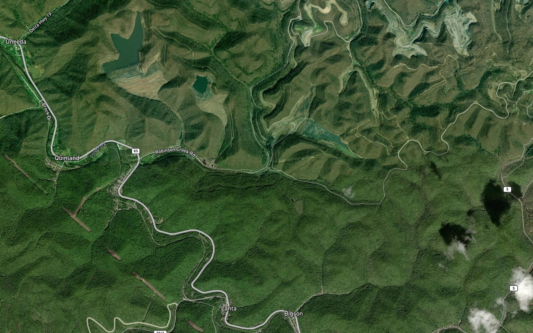 Satellite map of the Cabin Fork