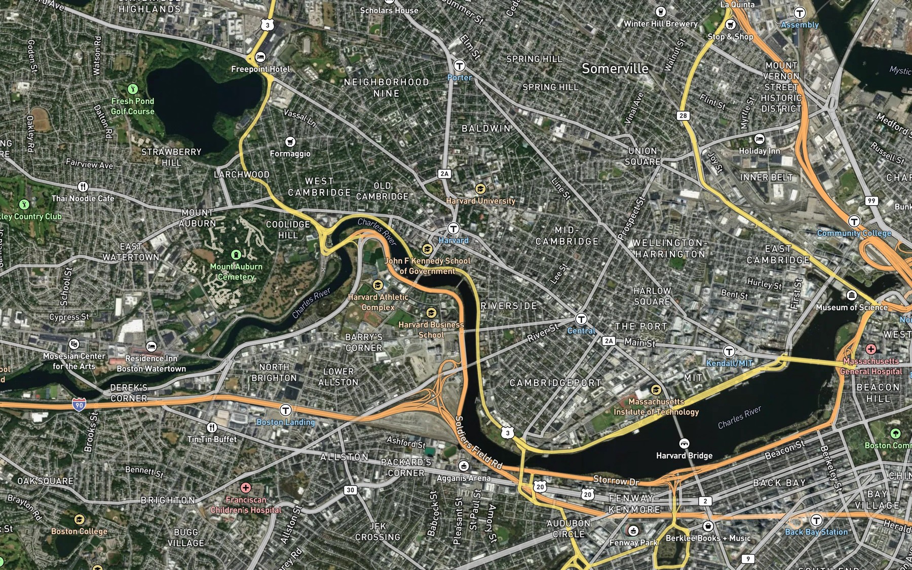 Satellite map of the John W. Weeks Footbridge